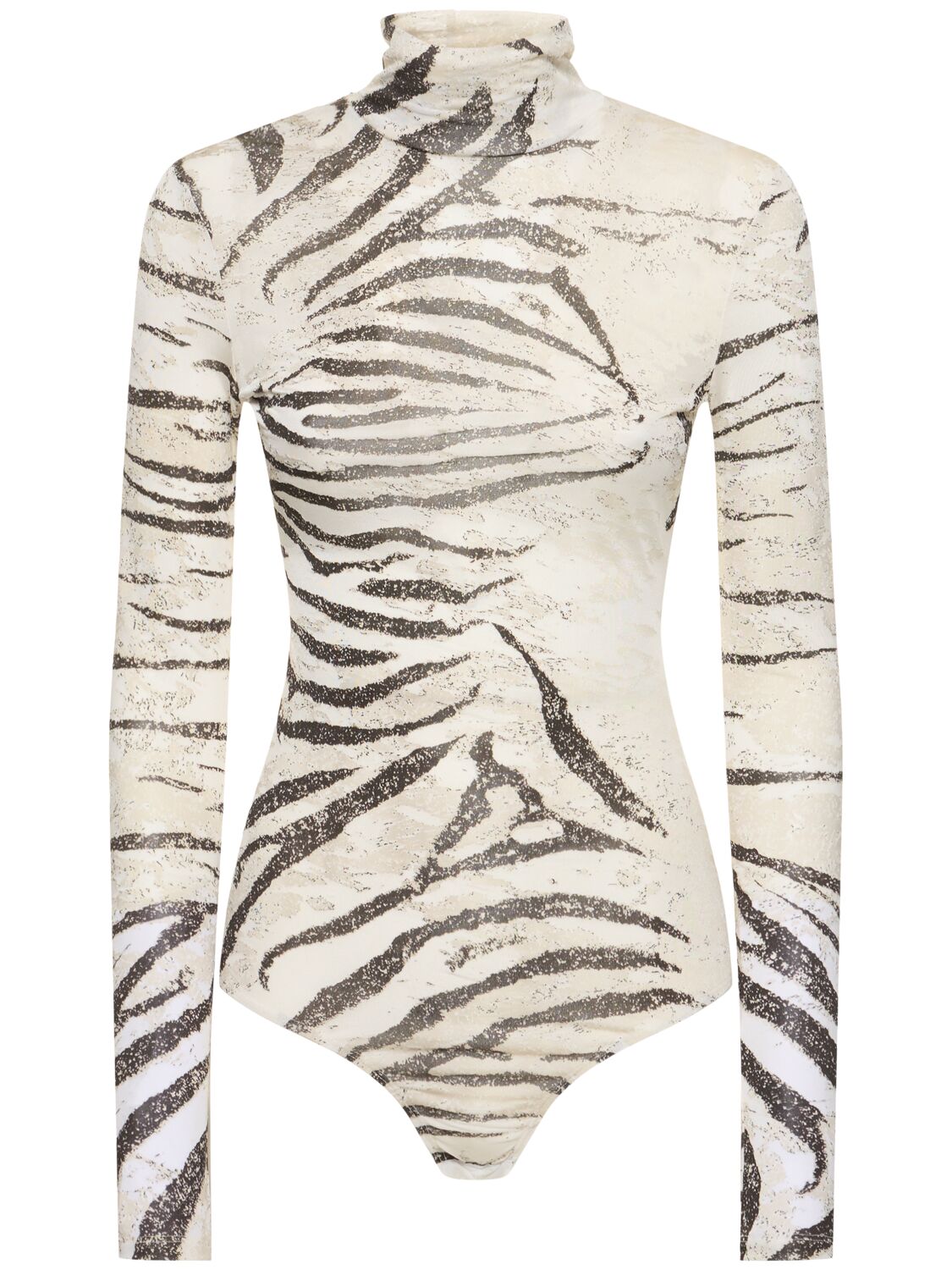 Roberto Cavalli Zebra Printed Viscose Devoré Bodysuit In White/black