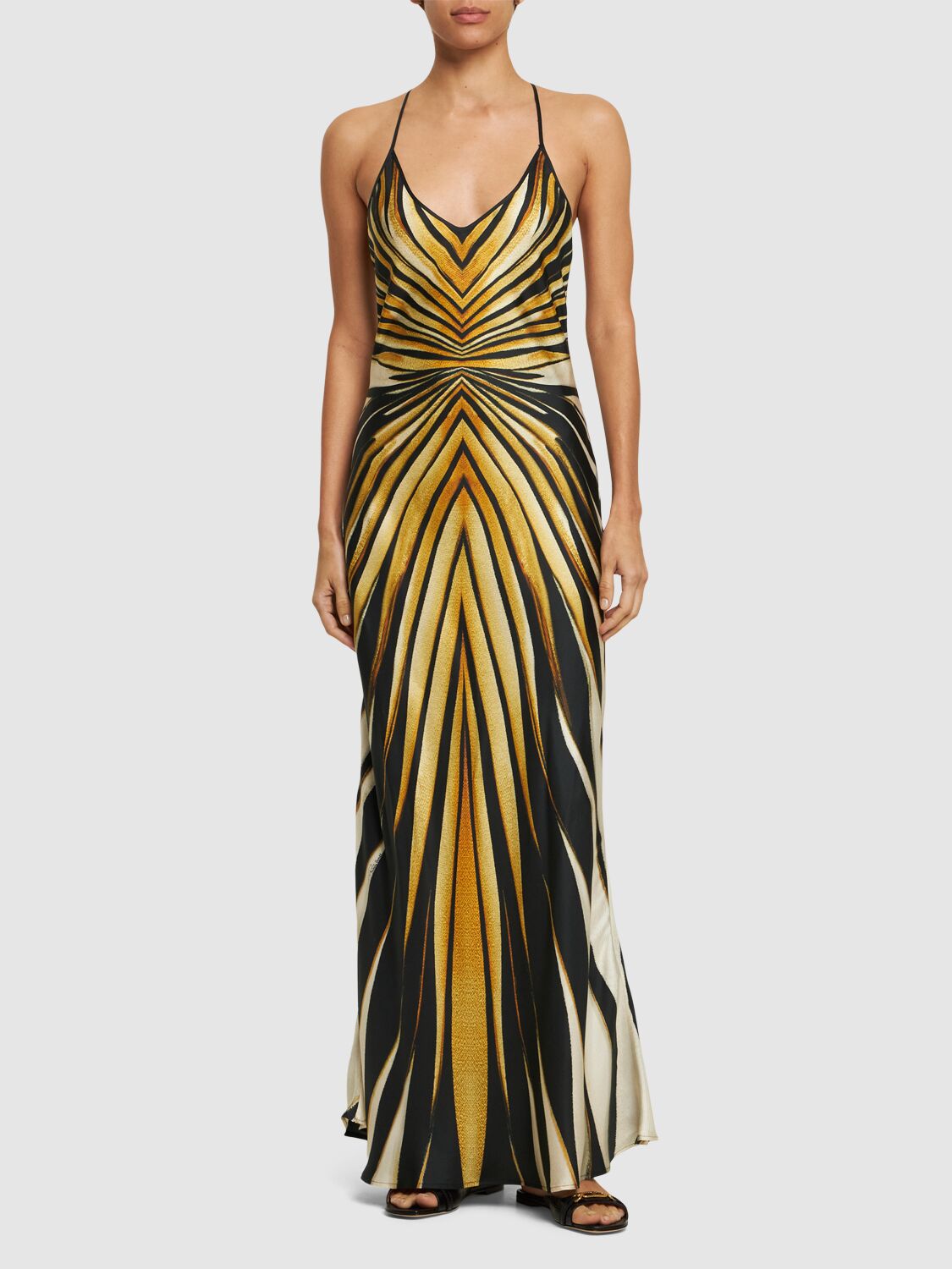 Shop Roberto Cavalli Ray Of Gold Printed Silk Twill Dress In Yellow/black