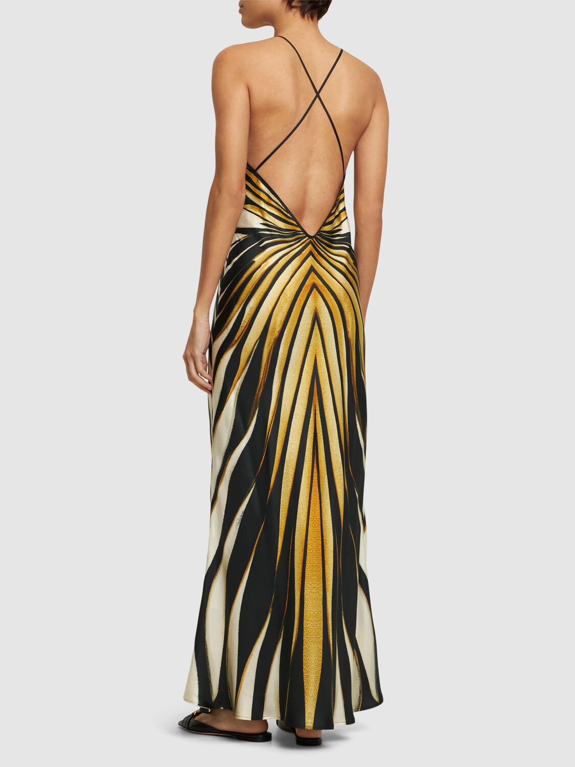 Shop Roberto Cavalli Ray Of Gold Printed Silk Twill Dress In Yellow/black