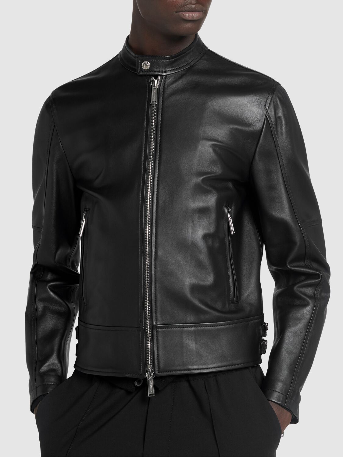 Shop Dsquared2 Biker Leather Jacket In Black