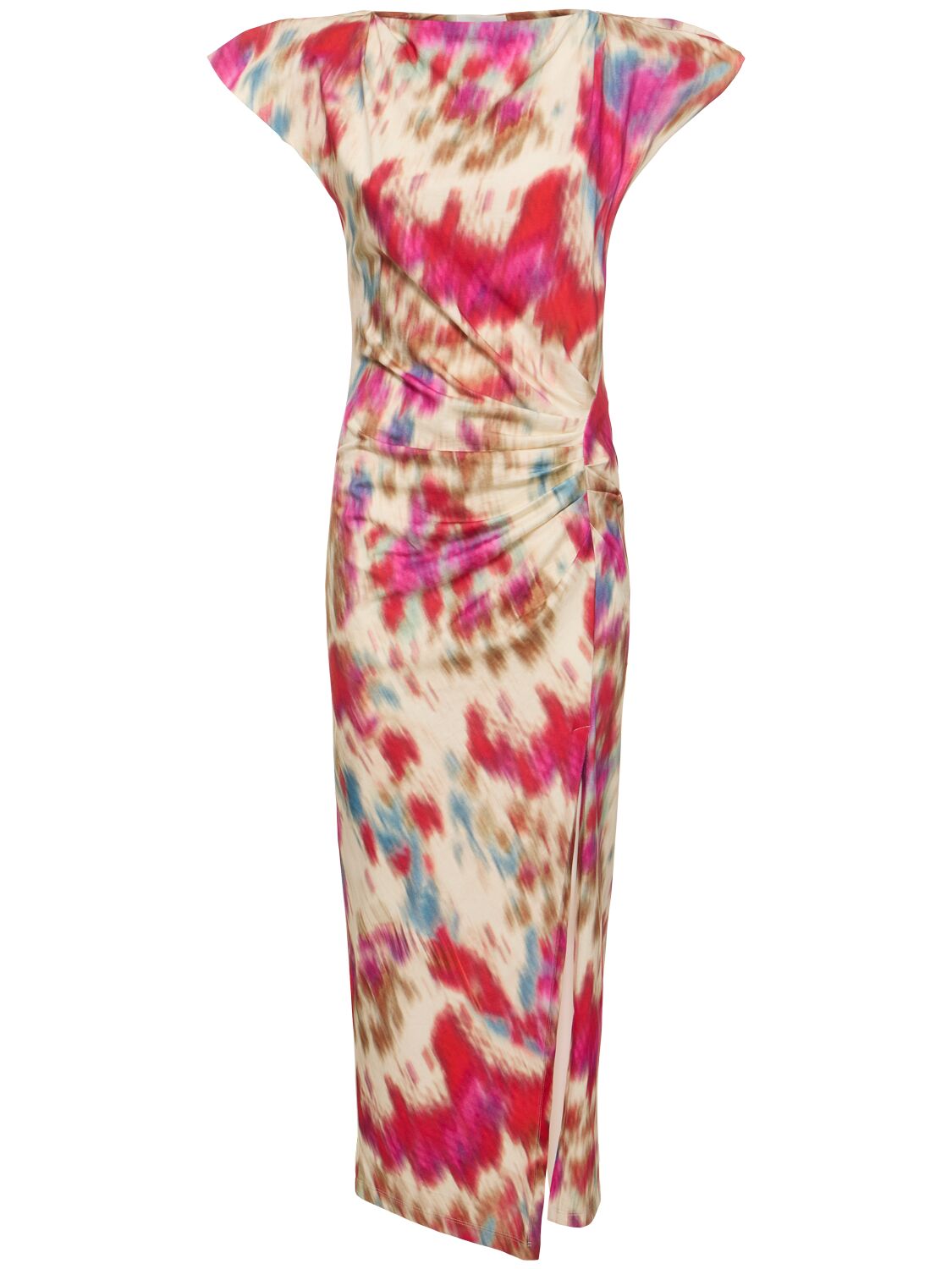 Marant Etoile Nadela Printed Cotton Maxi Dress In Beige,raspberry