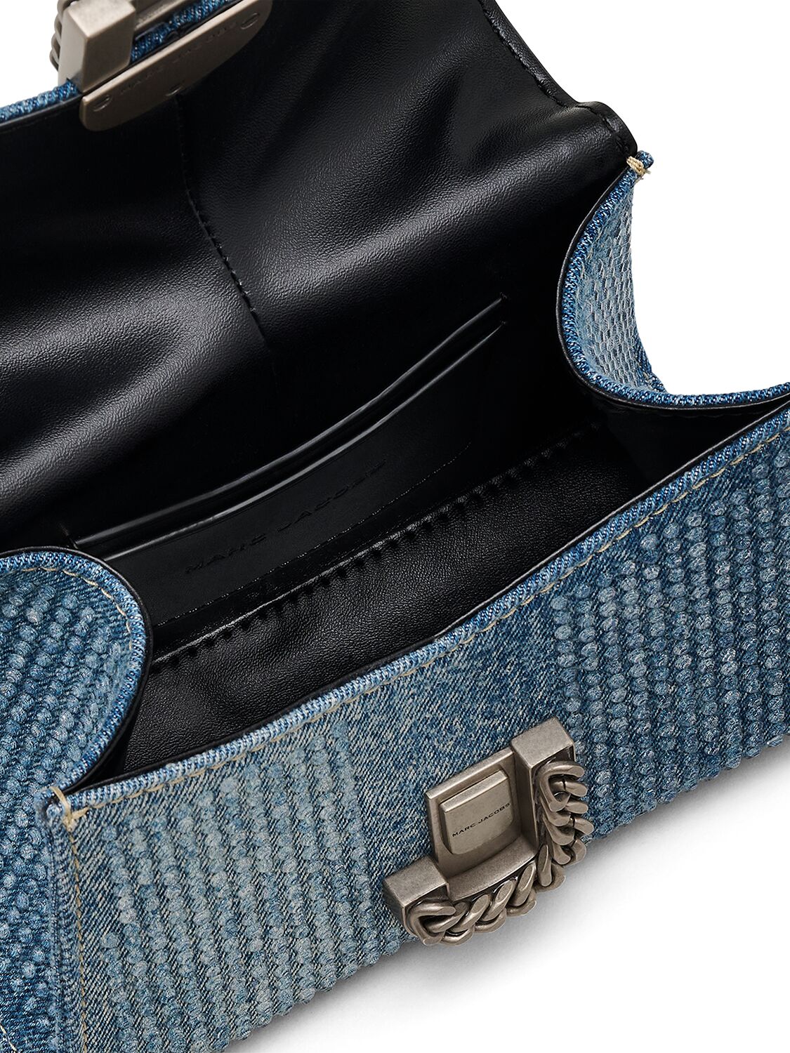 Shop Marc Jacobs The Mini Denim Top Handle Bag In Light Blue Crystal