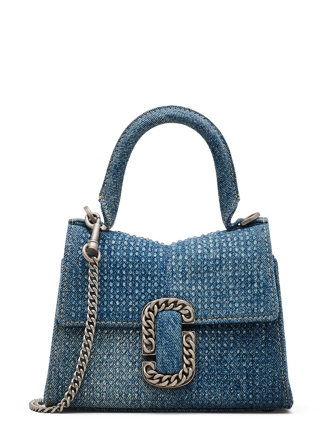 Shop Marc Jacobs The Mini Denim Top Handle Bag In Light Blue Crystal