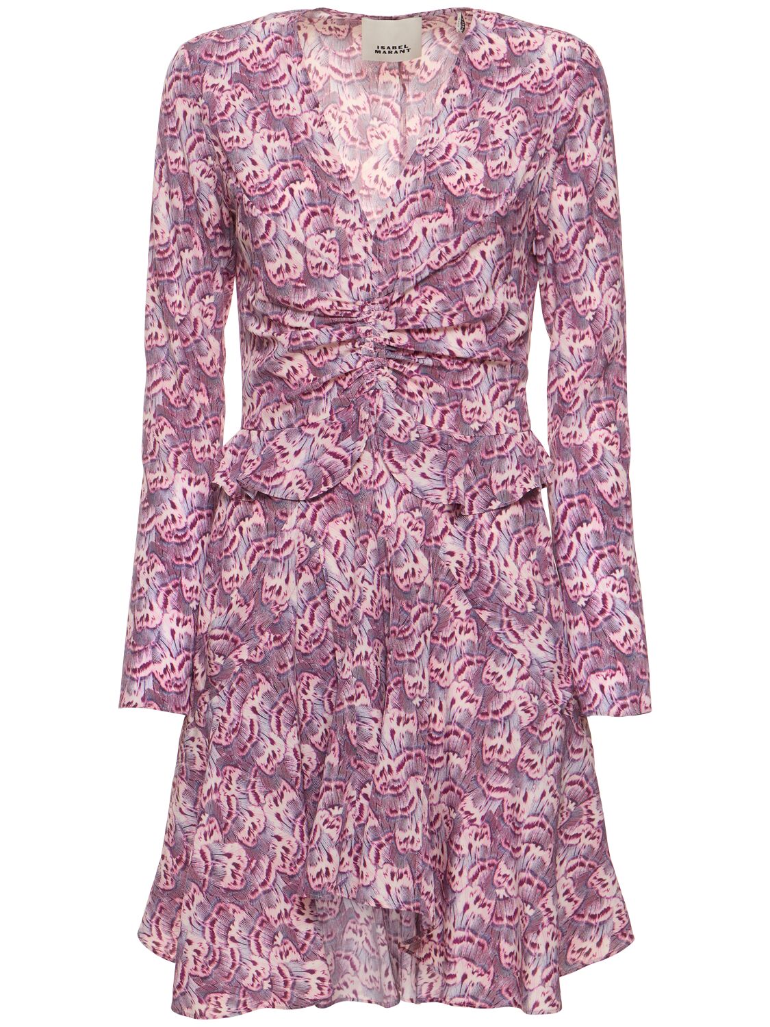 Shop Isabel Marant Usmara Silk Blend Mini Dress In Mauve,multi