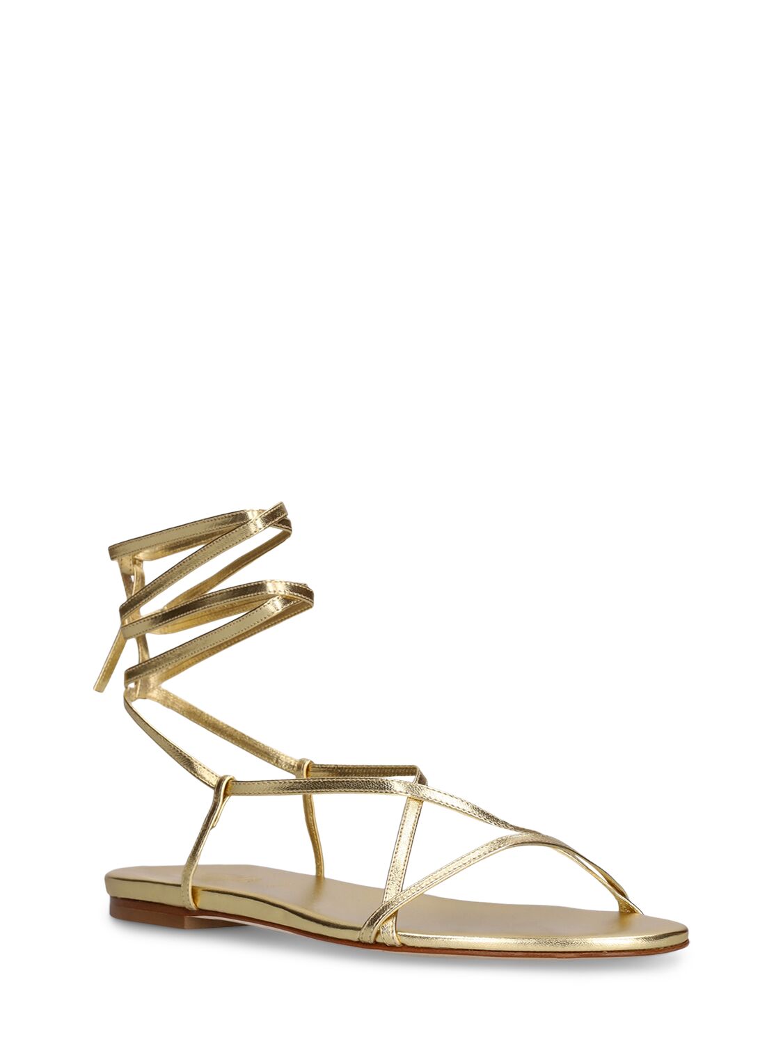 Shop Aeyde 10mm Penny Laminated Leather Sandals In Gold