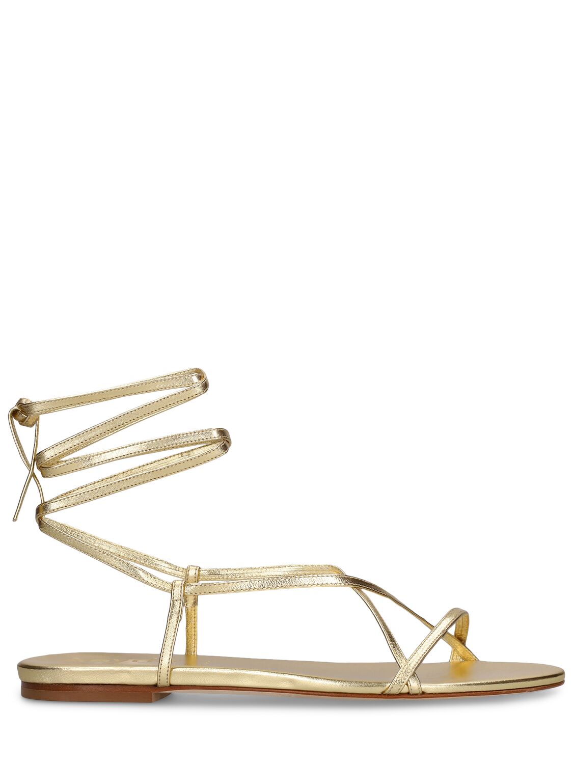 Aeyde 10mm Penny Laminated Leather Sandals In Gold