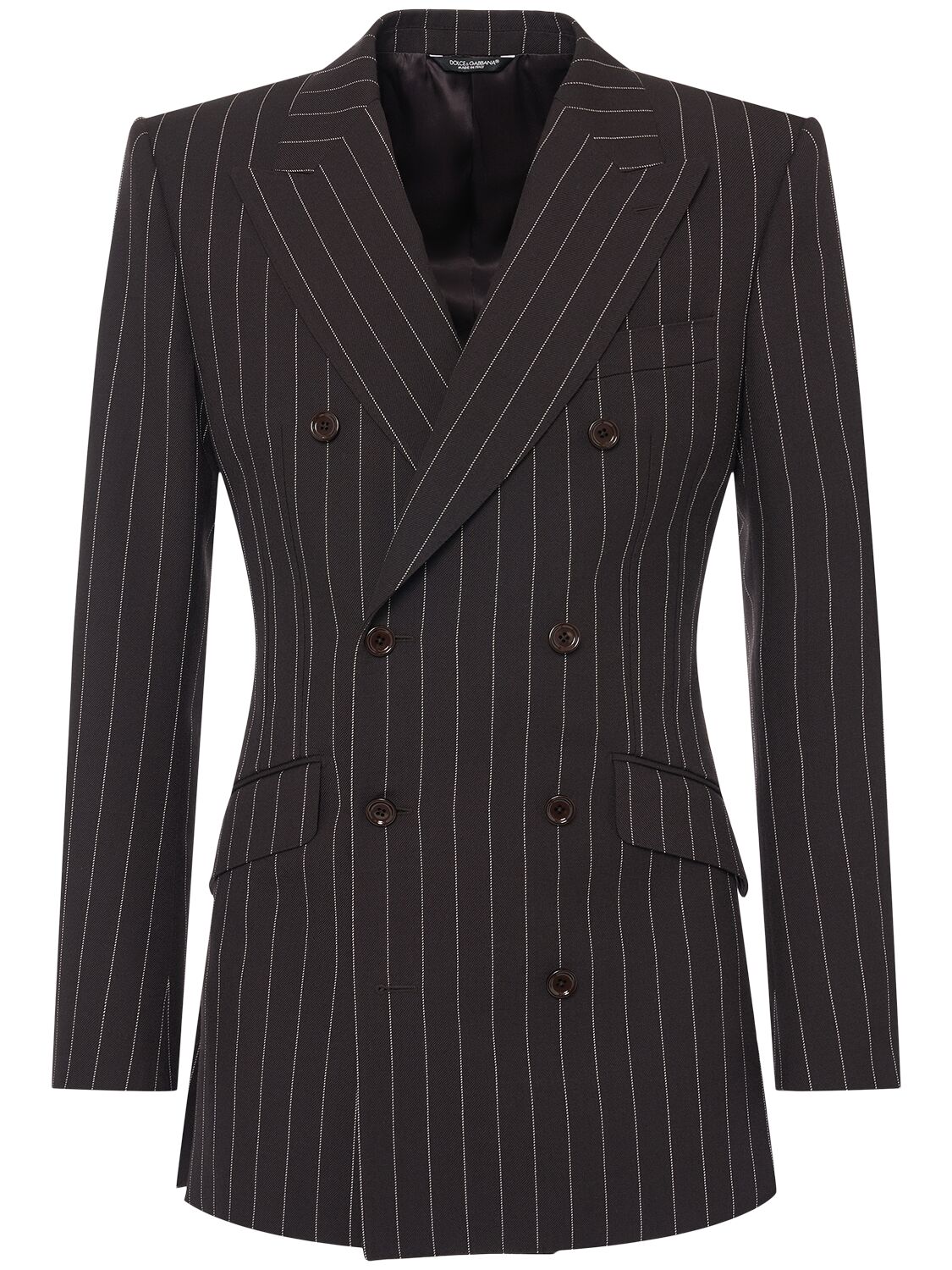 Dolce & Gabbana Pinstriped Double Breasted Wool Jacket In Black