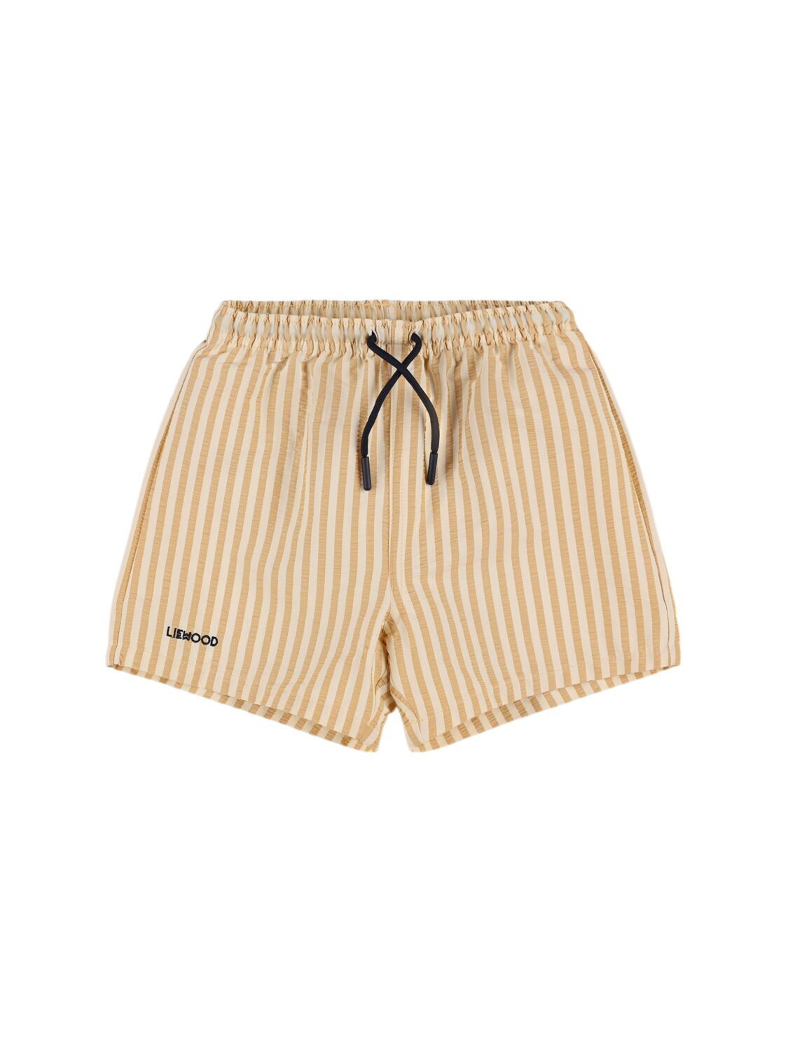 Liewood Kids' Striped Print Nylon Swim Shorts In 黄色,白色