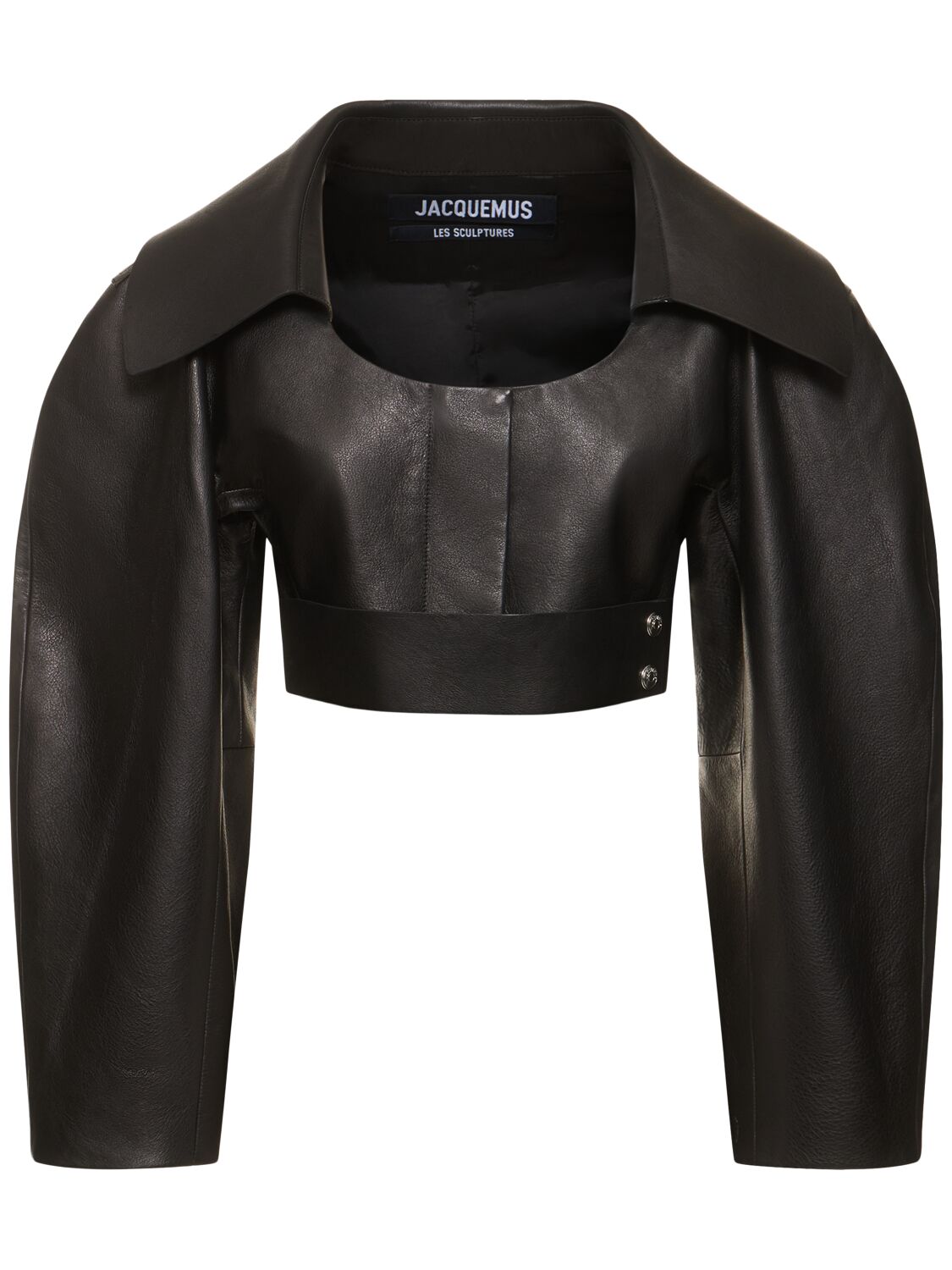 Shop Jacquemus La Veste Obra Leather Crop Jacket In Black