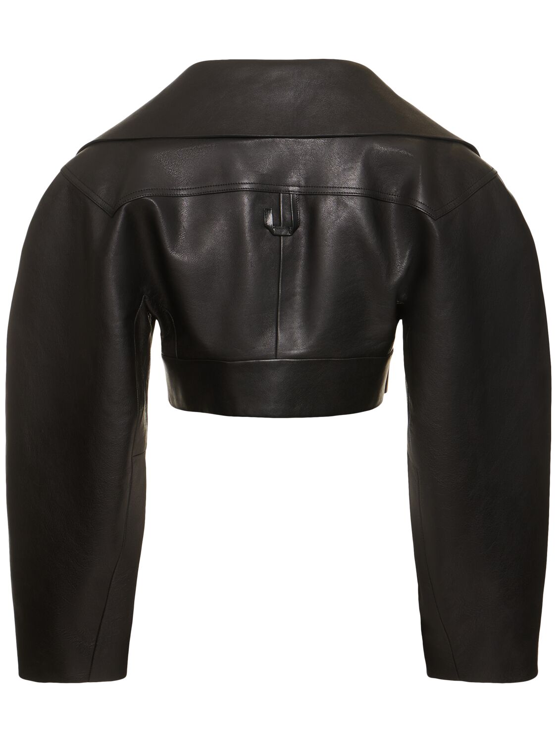 Shop Jacquemus La Veste Obra Leather Crop Jacket In Black