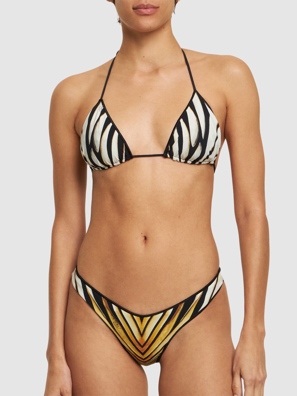 Roberto Cavalli Ray Of Gold Printed Lycra Bikini Top In Yellow/multi