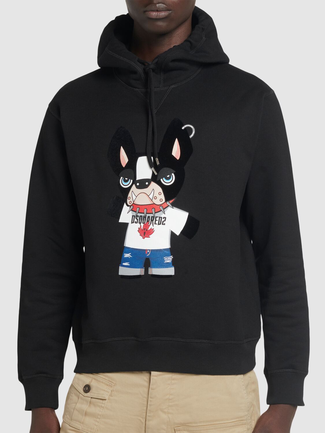 Shop Dsquared2 Cool Fit Cotton Dog Print Hoodie In Black