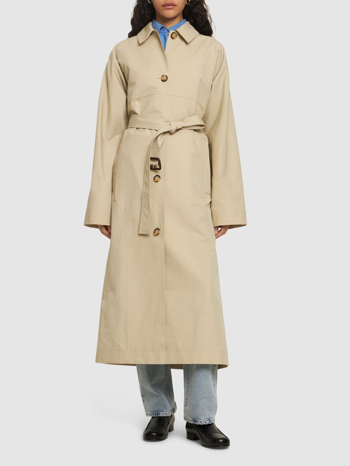 Shop Totême Tumbled Cotton & Silk Trench Coat In Beige