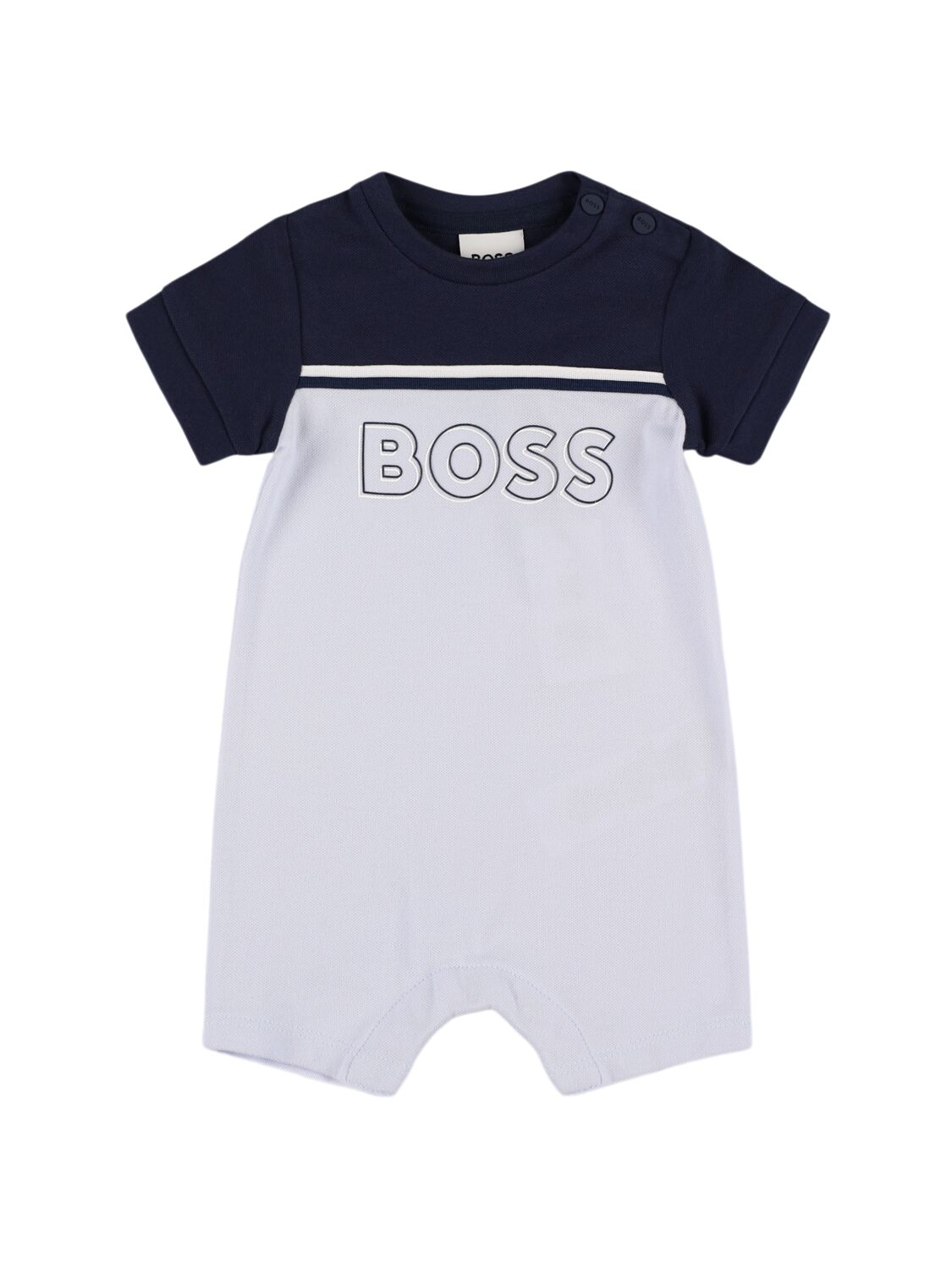 Hugo Boss Babies' 棉质珠地网眼布连身裤 In Light Blue