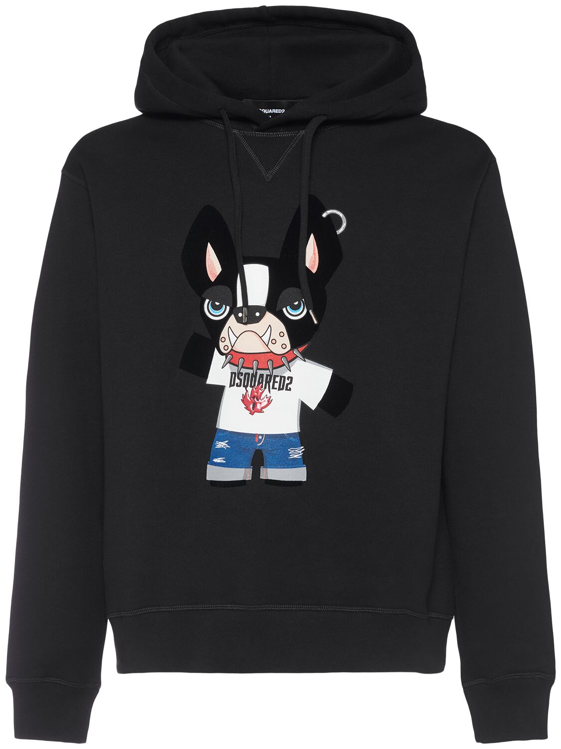 Dsquared2 Cool Fit Cotton Dog Print Hoodie In Black