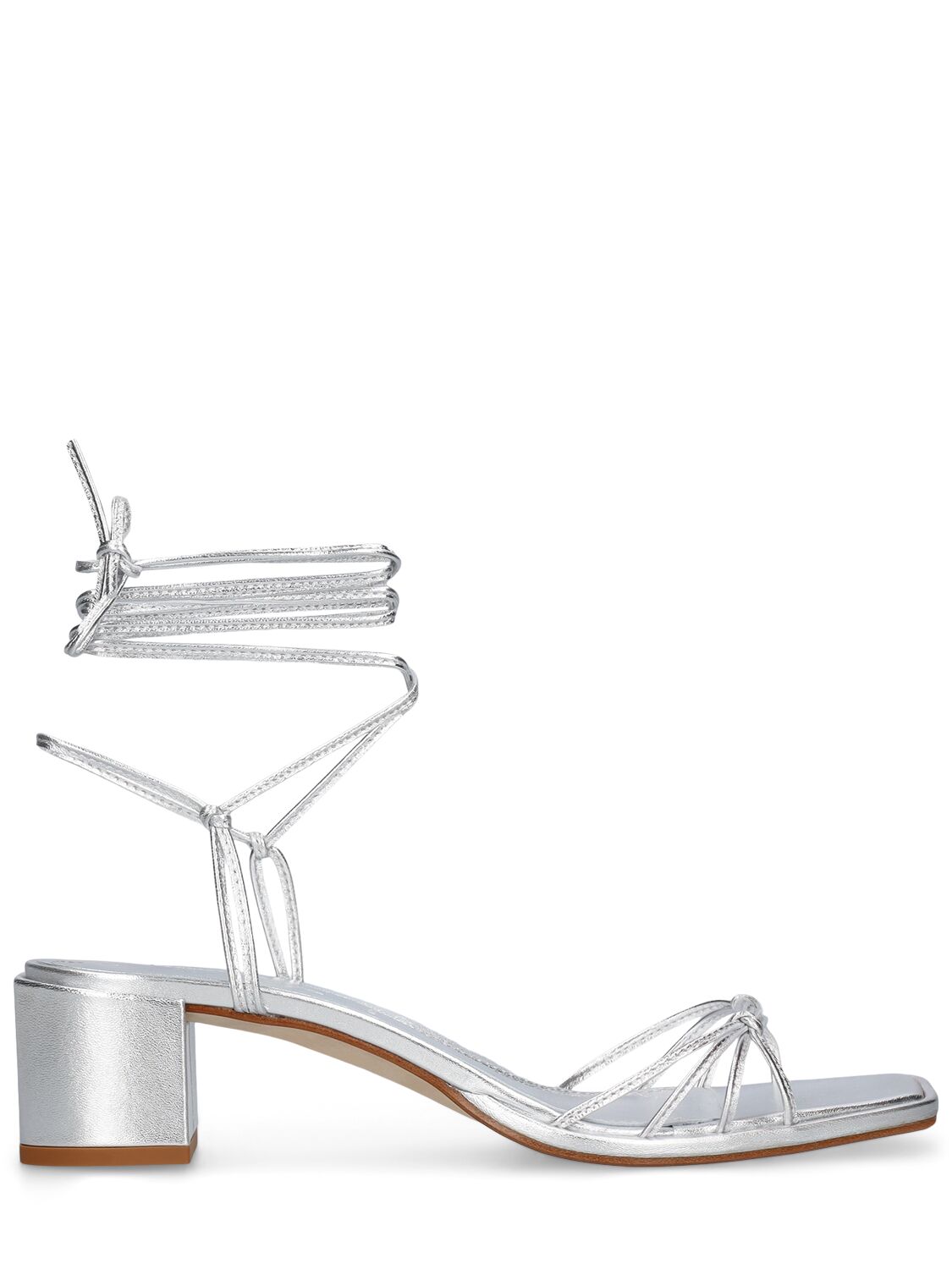 Aeyde 55mm Serafina Metallic Leather Sandals In Silver