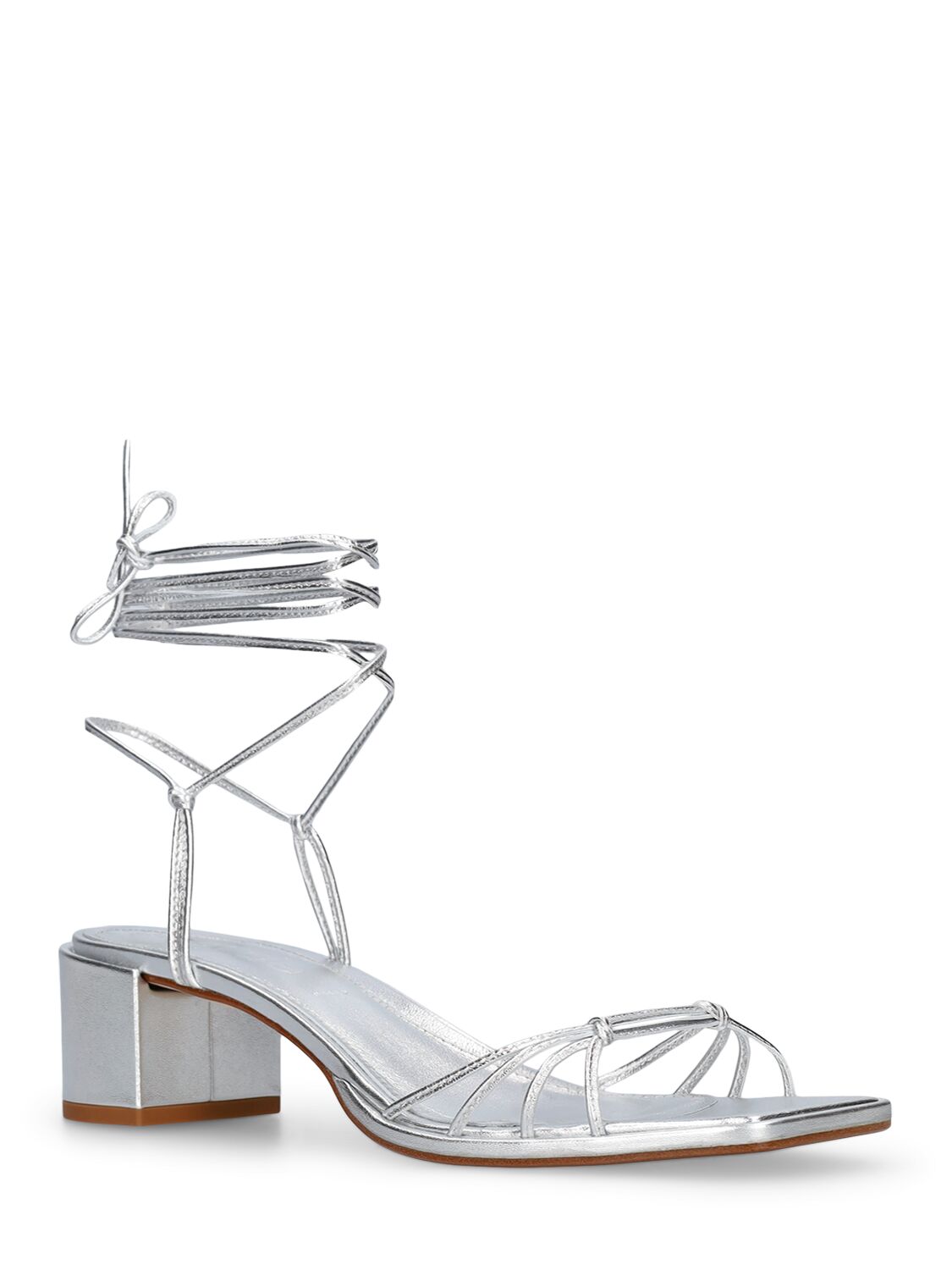 Shop Aeyde 55mm Serafina Metallic Leather Sandals In Silver