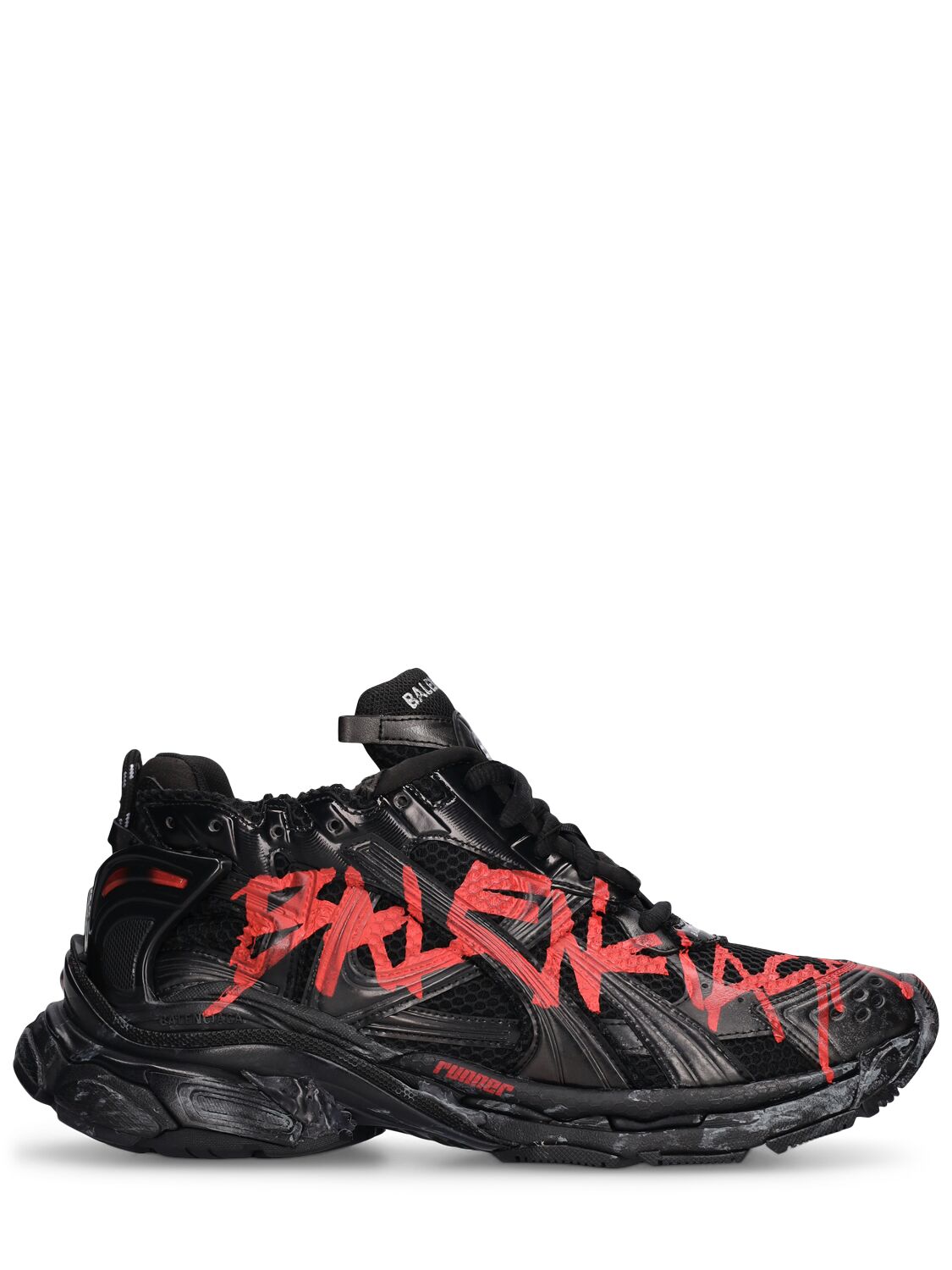 Balenciaga Runner Mesh And Nylon Graffiti Sneakers In Black,red