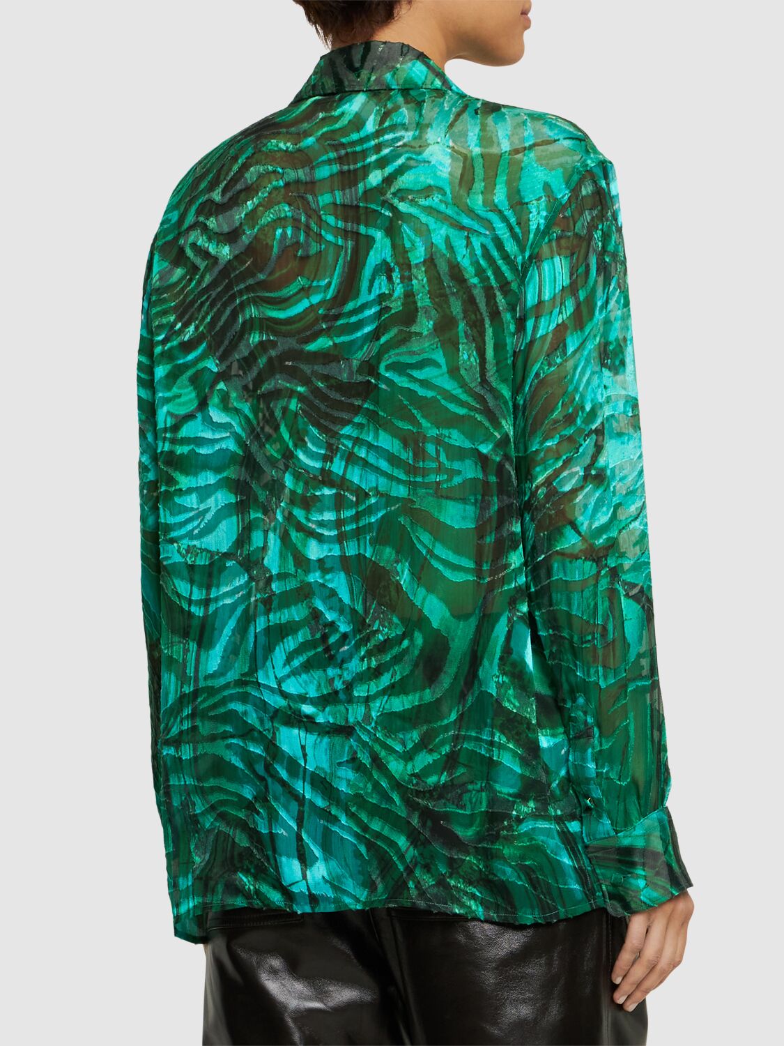 Shop Roberto Cavalli Malachite Printed Satin Devoré Shirt In Green/multi