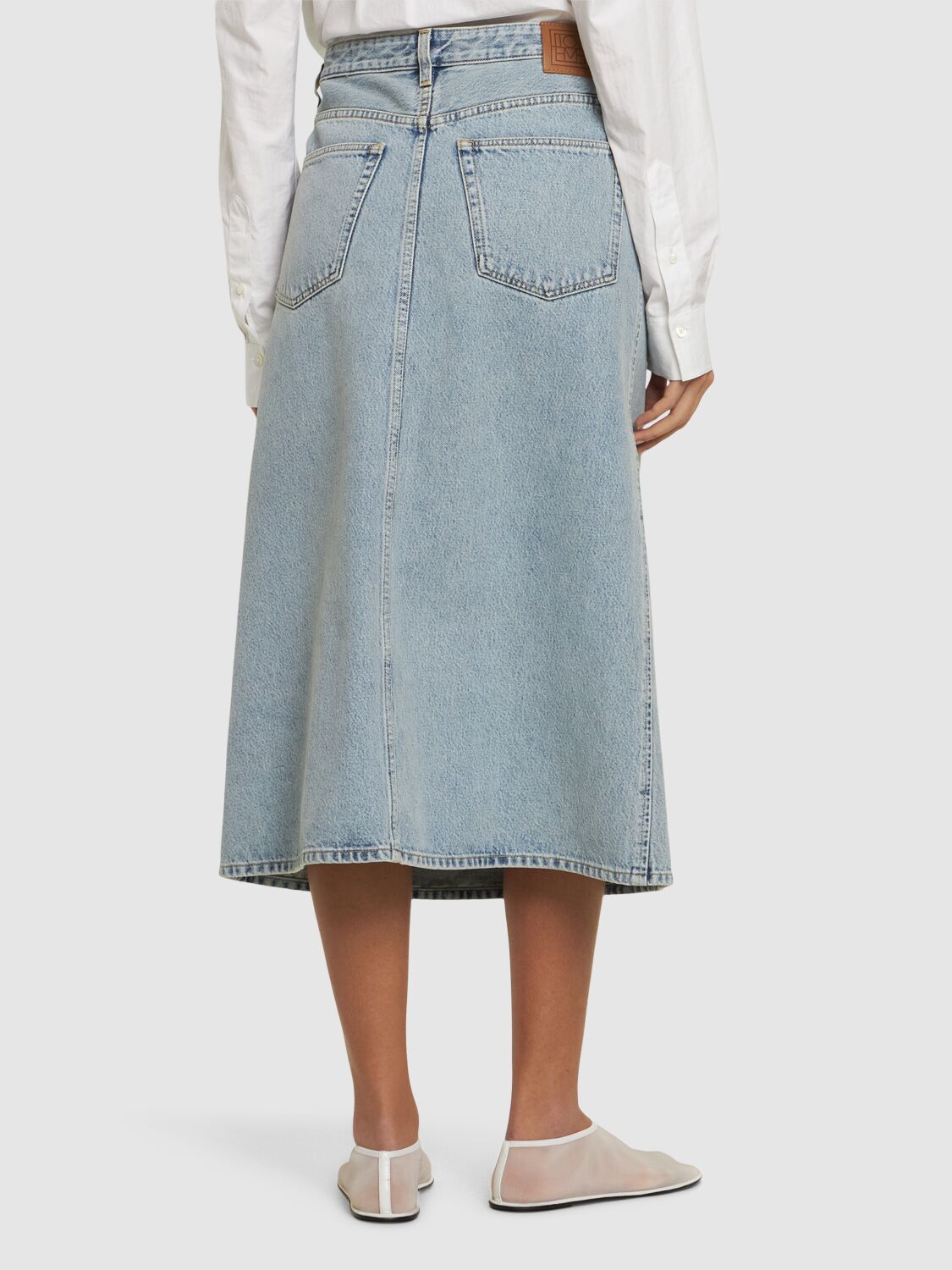 Shop Totême Organic Cotton Denim Midi Skirt In Blue