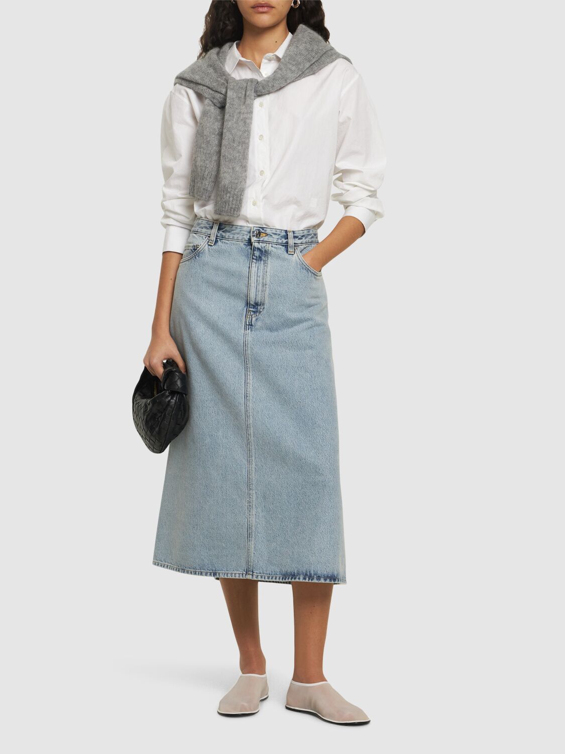 Shop Totême Organic Cotton Denim Midi Skirt In Blue