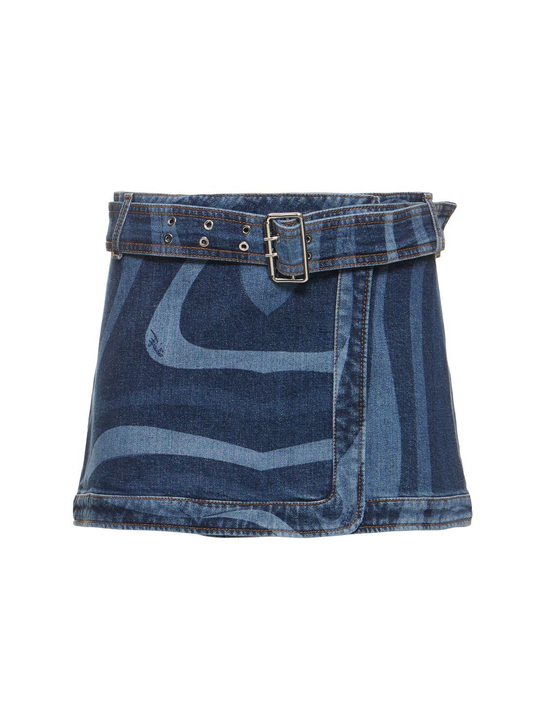 Pucci Denim Mini Skirt W/belt In Blue,multi
