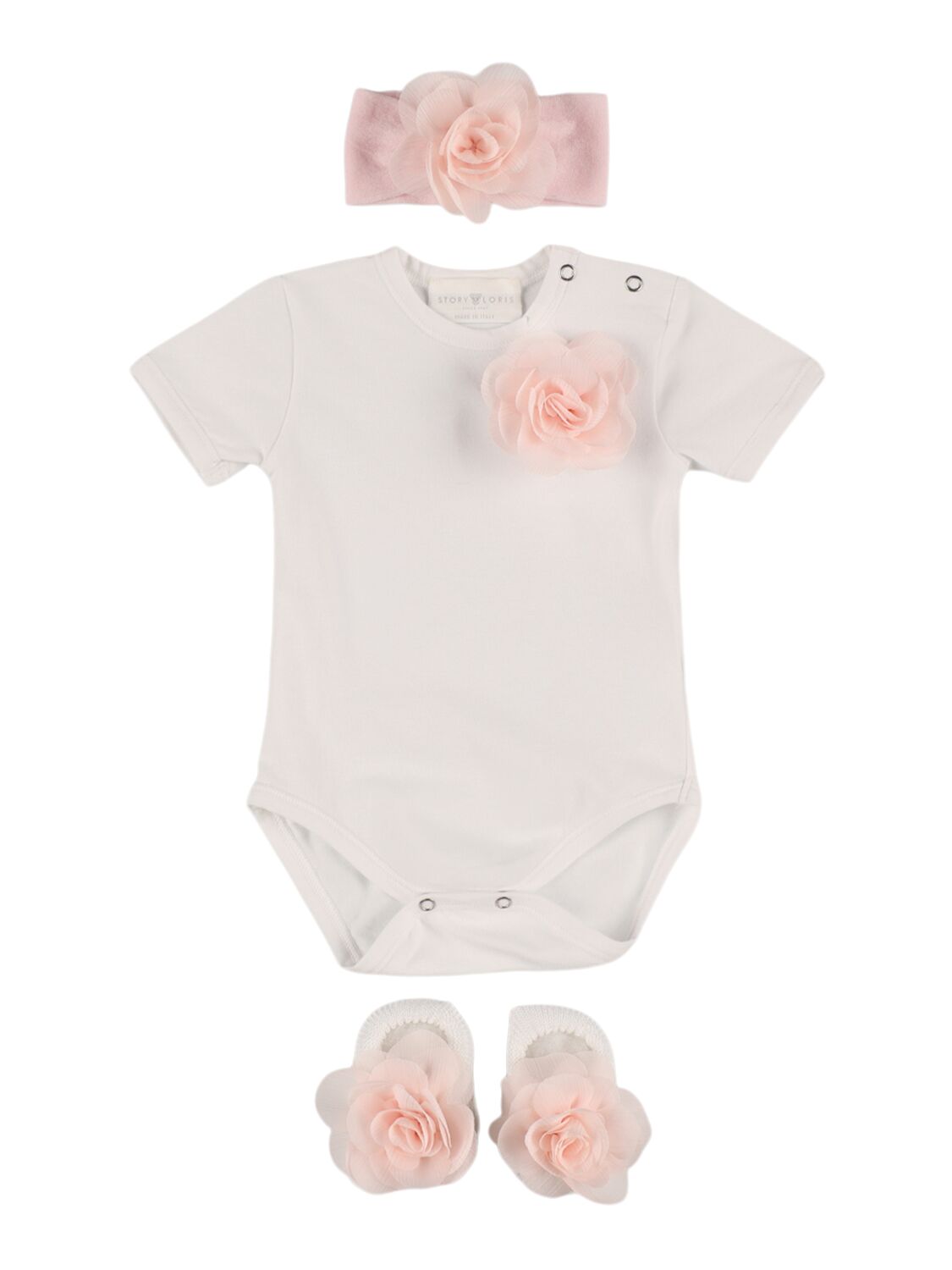 Story Loris Babies' Jersey Bodysuit, Booties & Headband In Pink