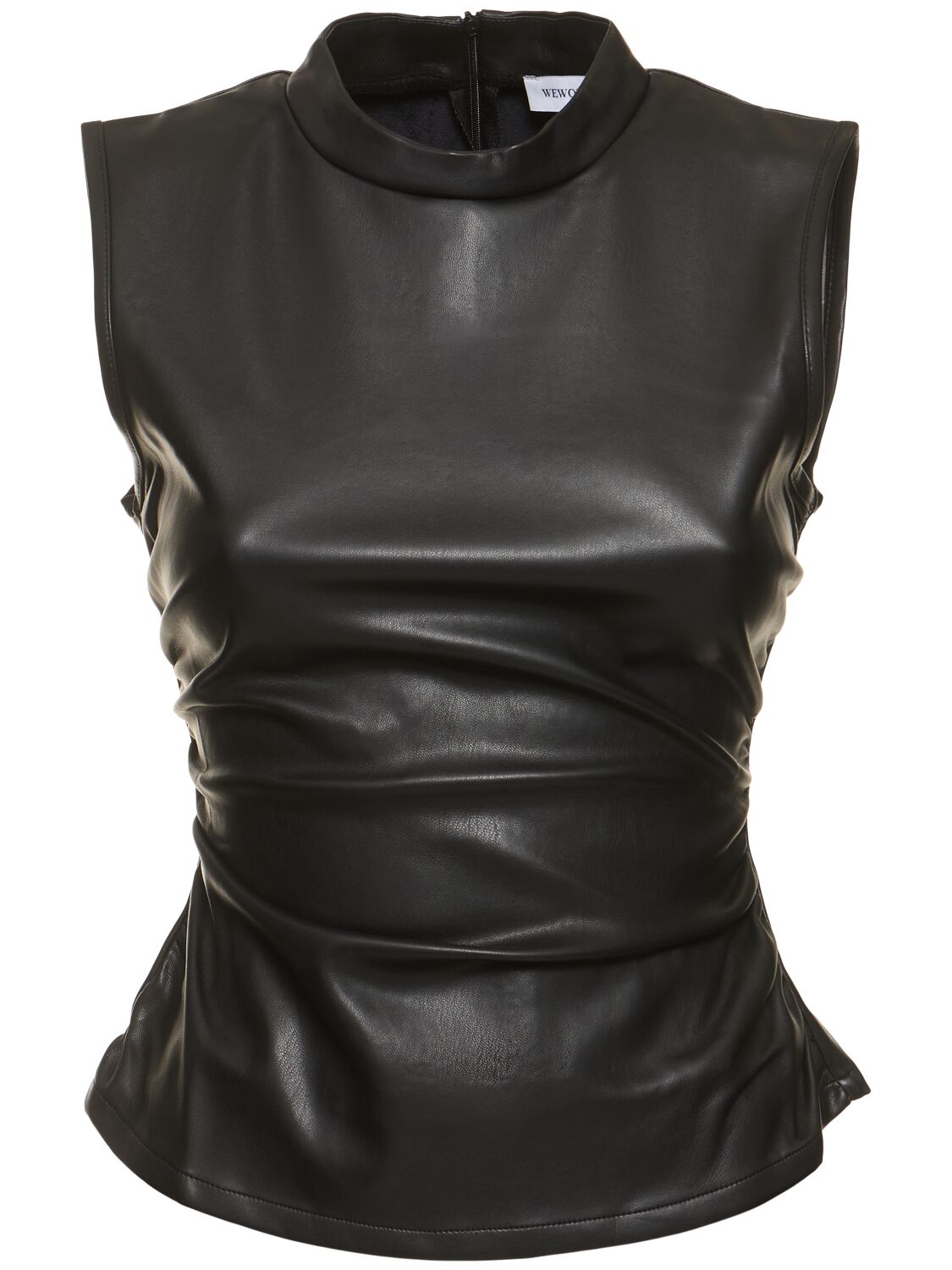 Weworewhat Ruched Sleeveless Crop Top In Black
