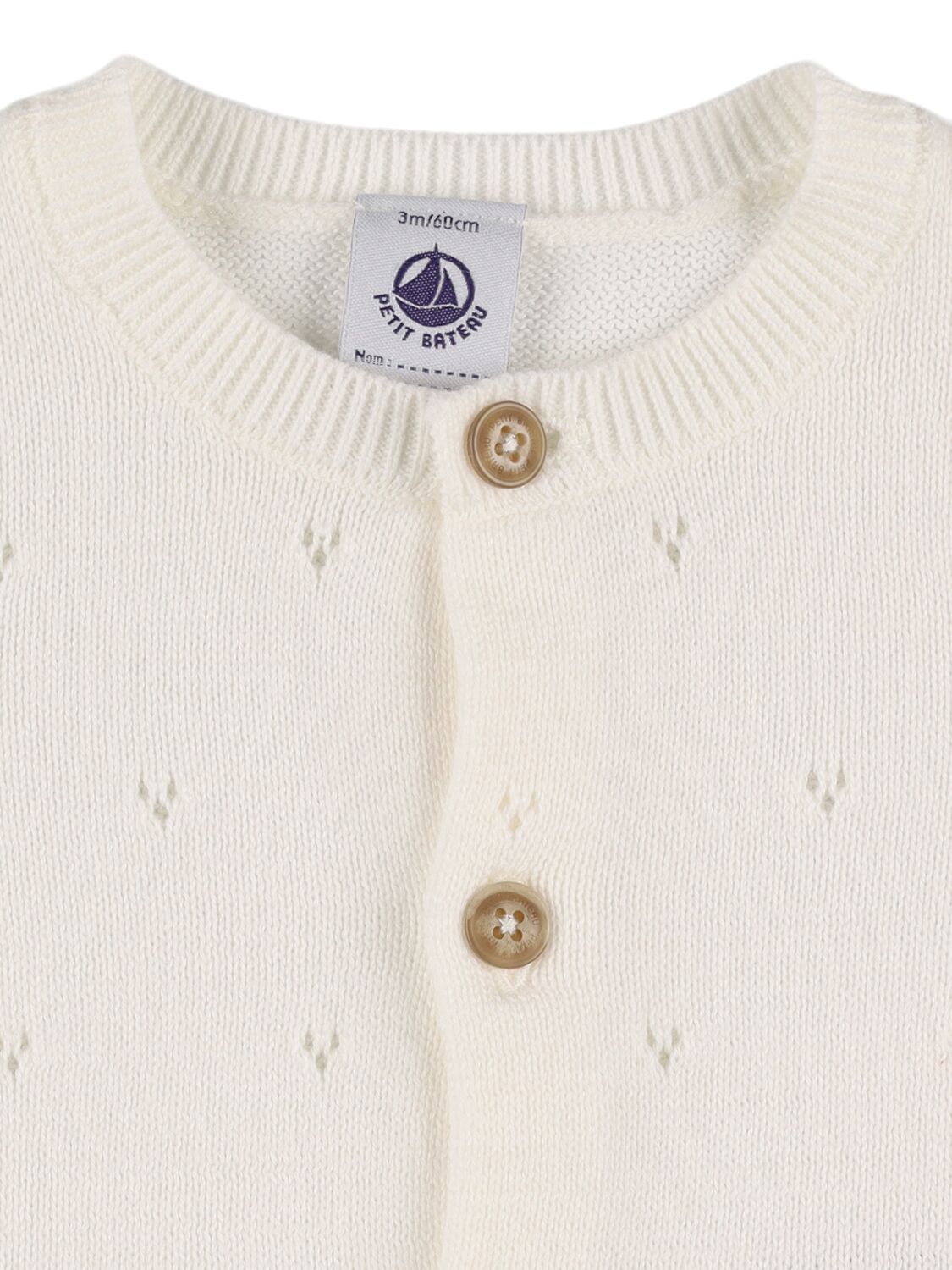 Shop Petit Bateau Cotton Knit Cardigan In White