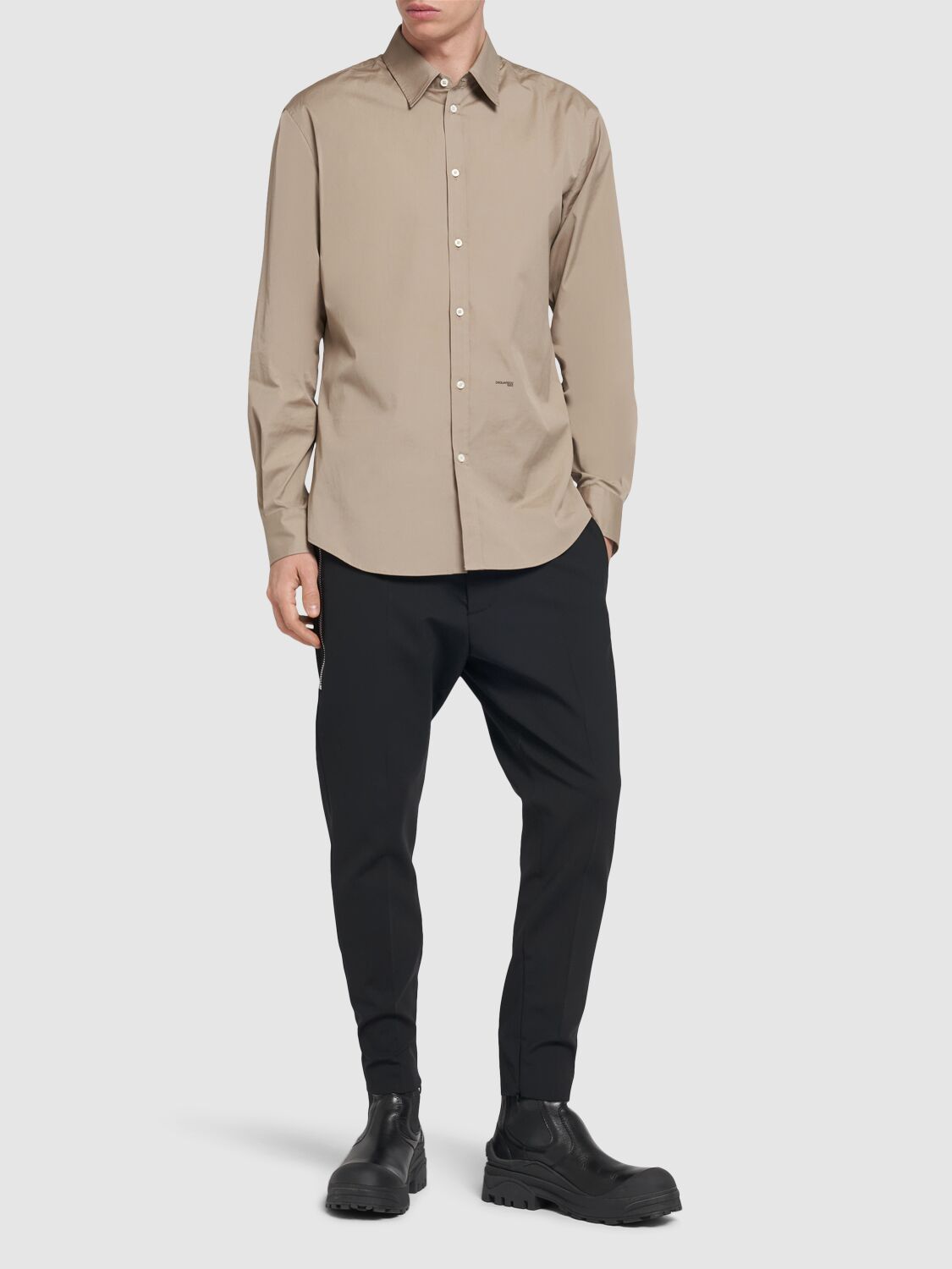 Shop Dsquared2 Stretch Cotton Poplin Shirt In Beige