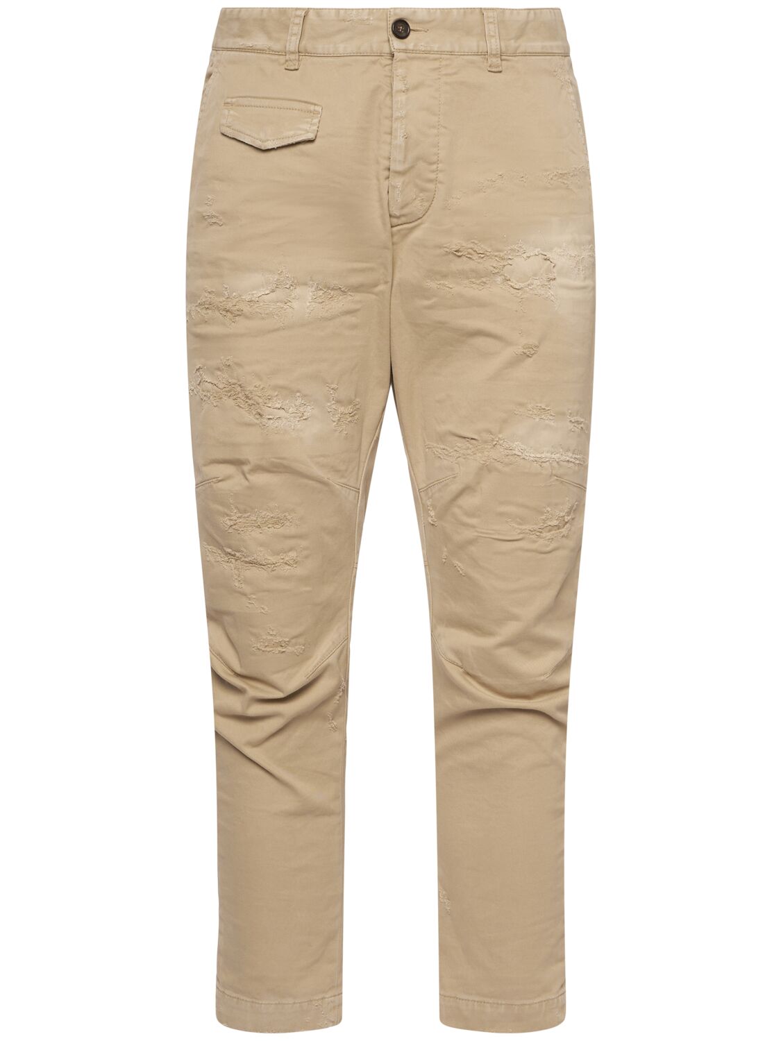 Dsquared2 Ripped Sexy Cotton Blend Cargo Pants In Desert Tan