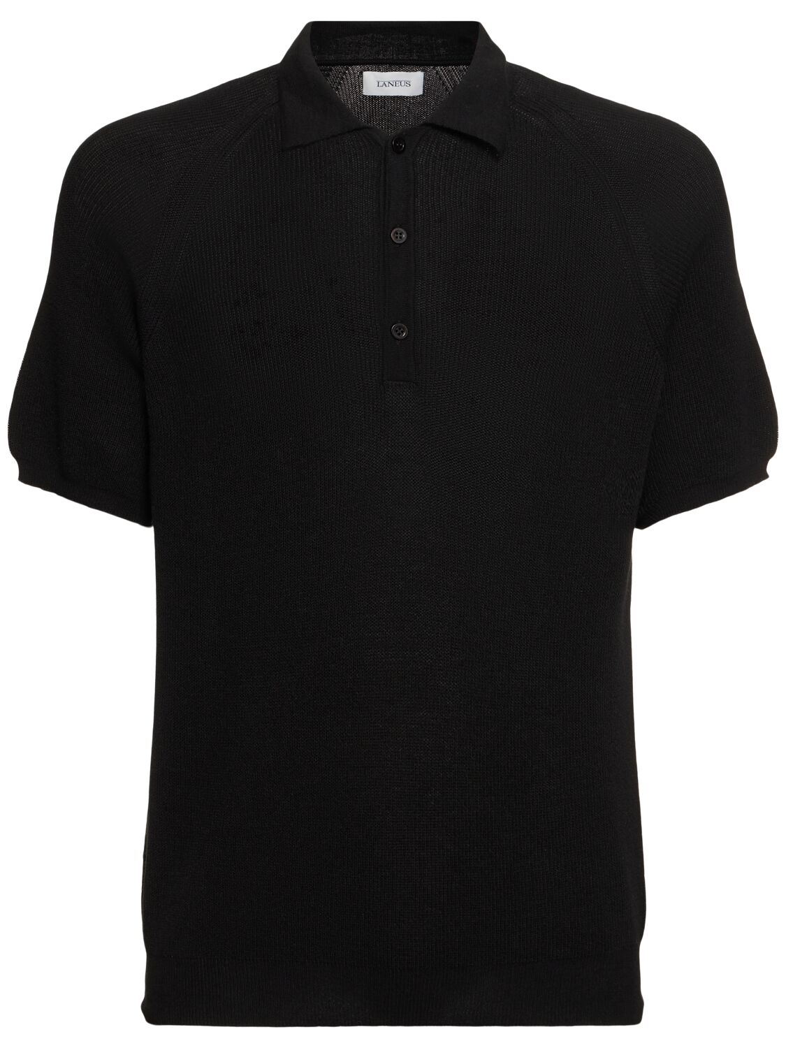 Laneus 棉质针织短袖polo衫 In Black