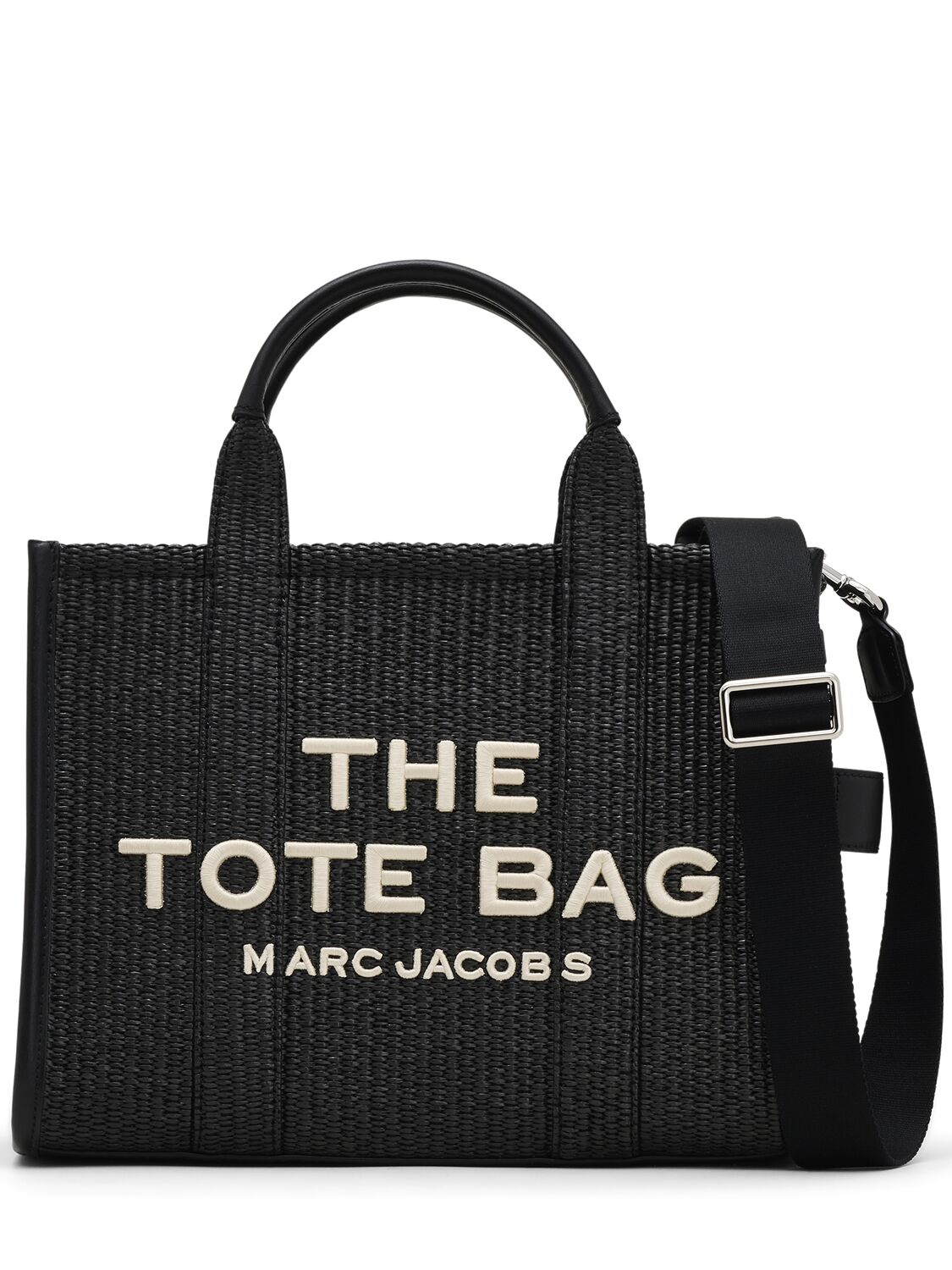 Marc Jacobs Medium Raffia Effect Tote Bag In Black