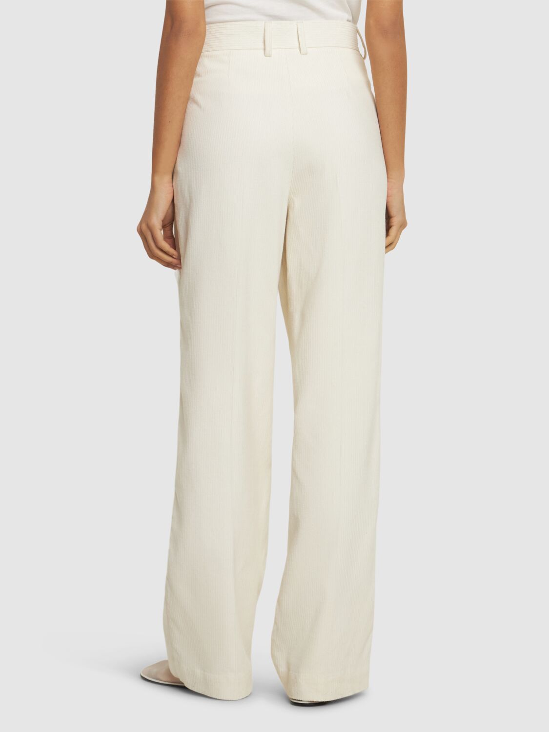 Shop Totême Silk & Cotton Corduroy Wide Pants In White