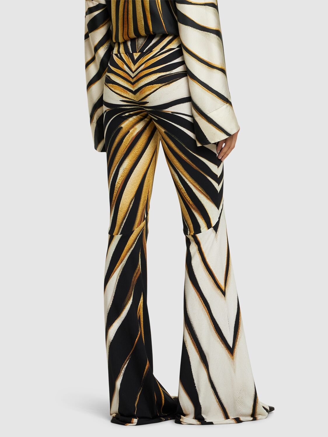 Shop Roberto Cavalli Ray Of Gold Printed Lycra Flared Pants In Yellow/black