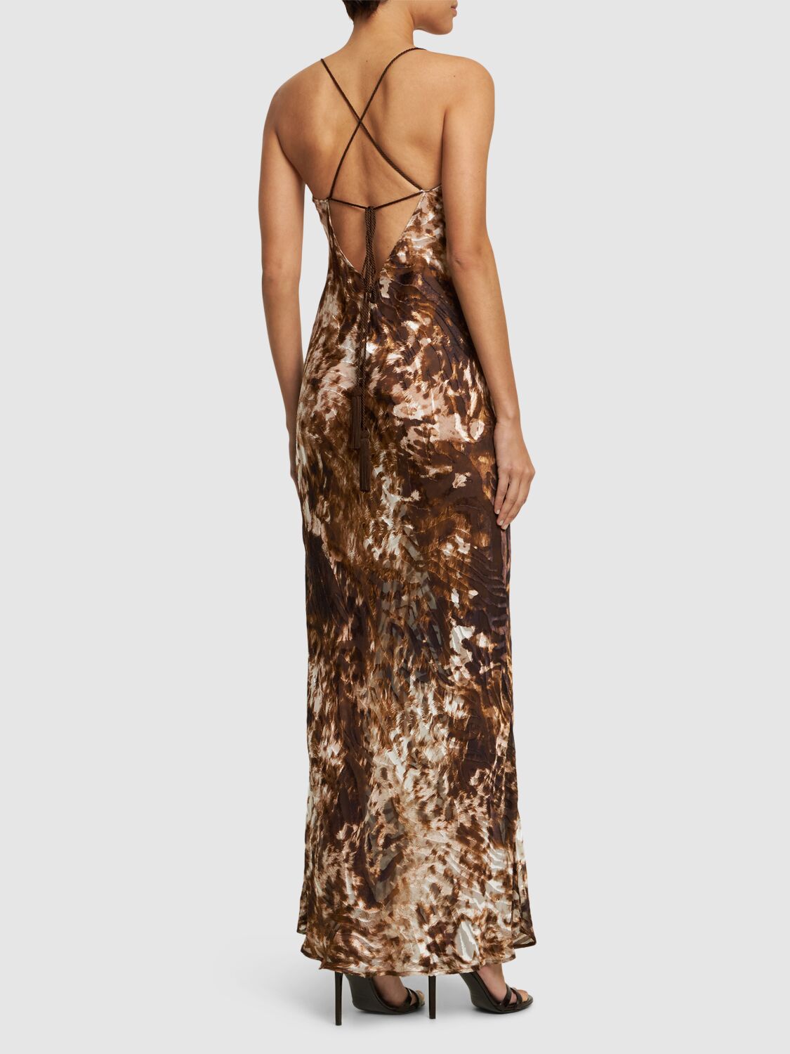 Shop Roberto Cavalli Appaloosa Printed Satin Devoré Dress In Brown/multi