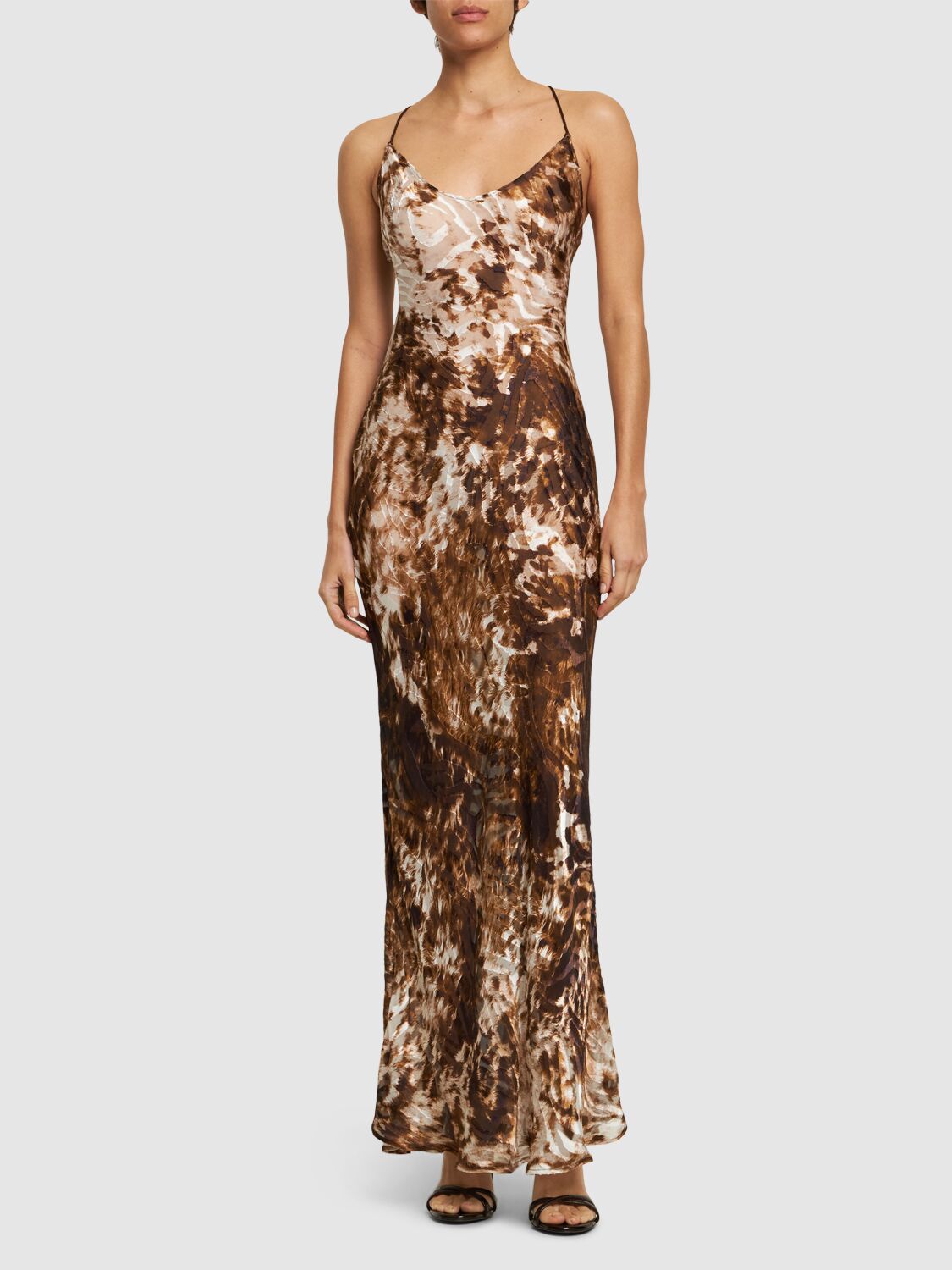 Shop Roberto Cavalli Appaloosa Printed Satin Devoré Dress In Brown/multi