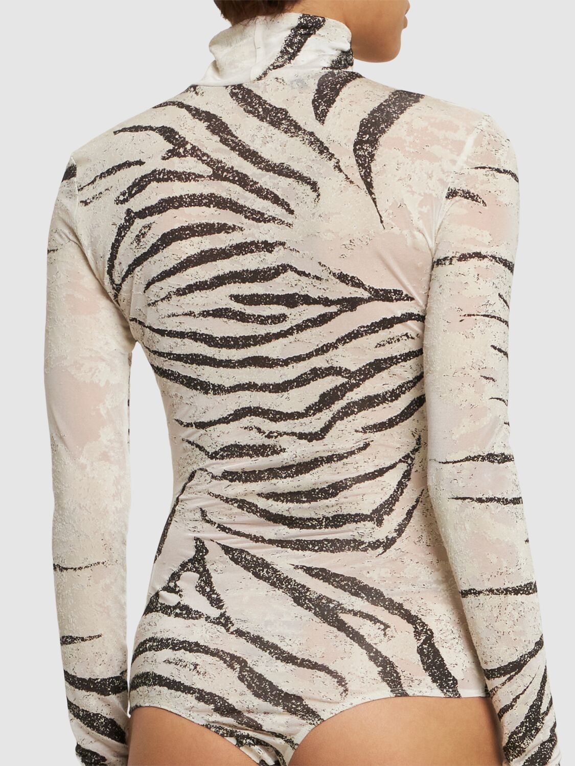 Shop Roberto Cavalli Zebra Printed Viscose Devoré Bodysuit In White/black