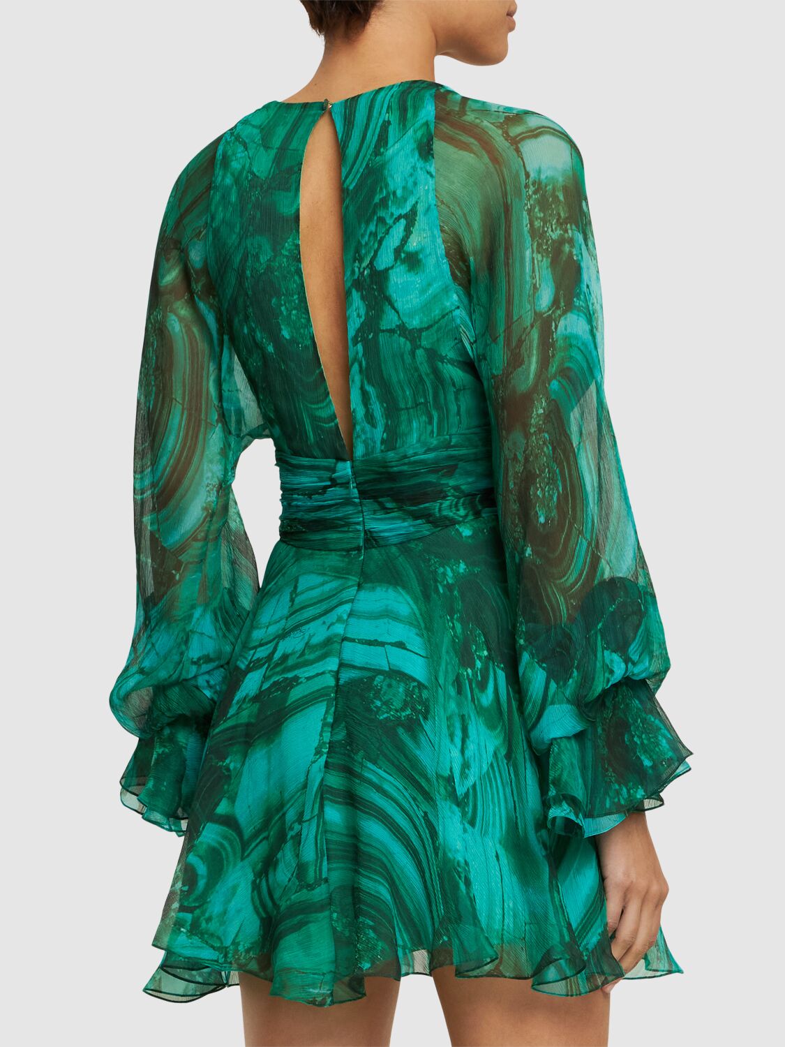 ROBERTO CAVALLI MALACHITE PRINTED SILK CHIFFON DRESS 