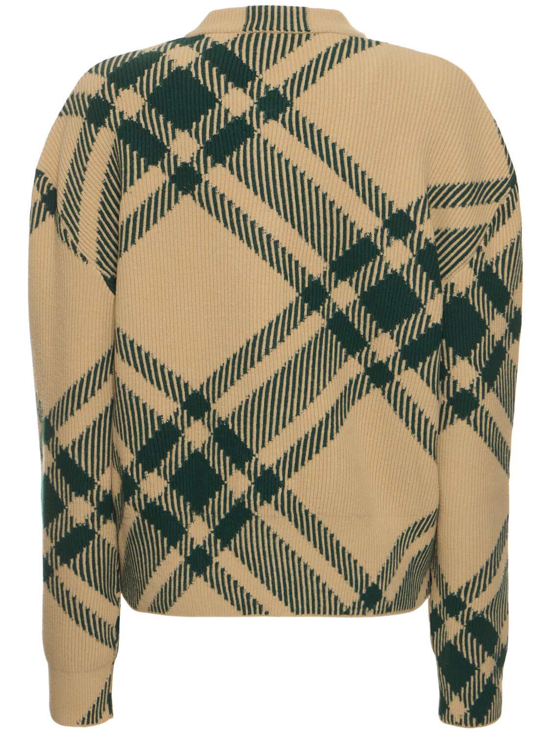 Shop Burberry Wool Blend Knit Cardigan In Beige,green