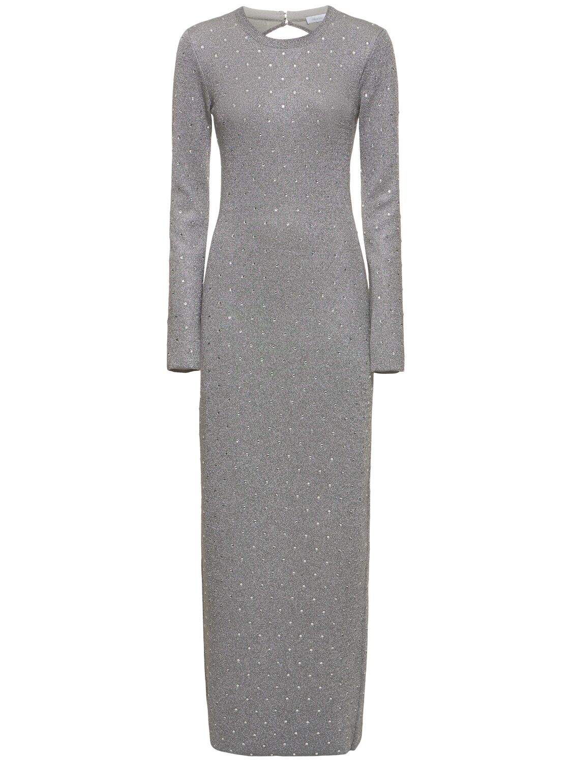 Rabanne Embellished Lurex Knit Open Back Dress In Silver