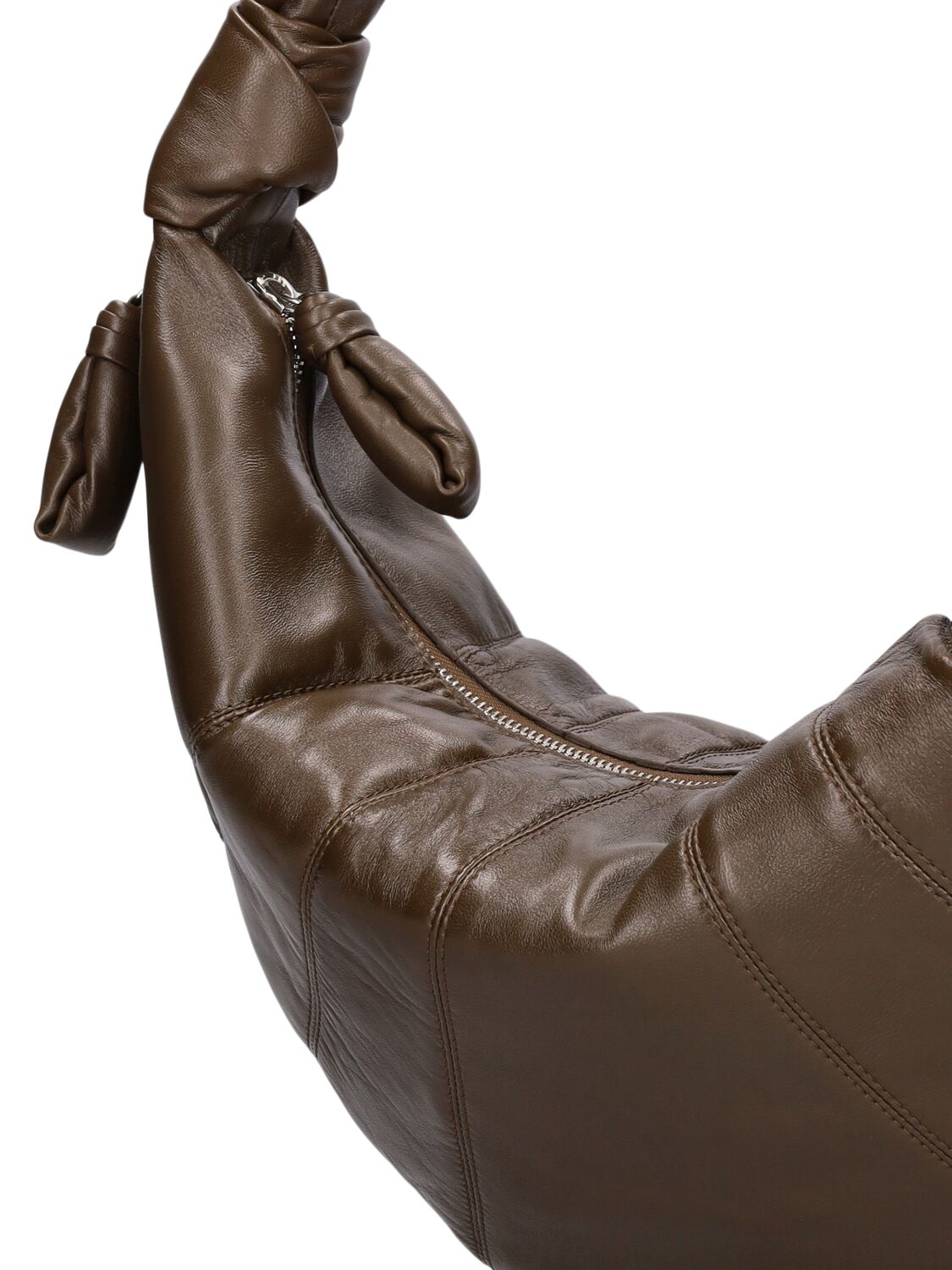 Shop Lemaire Fortune Croissant Leather Shoulder Bag In Dark Tobacco