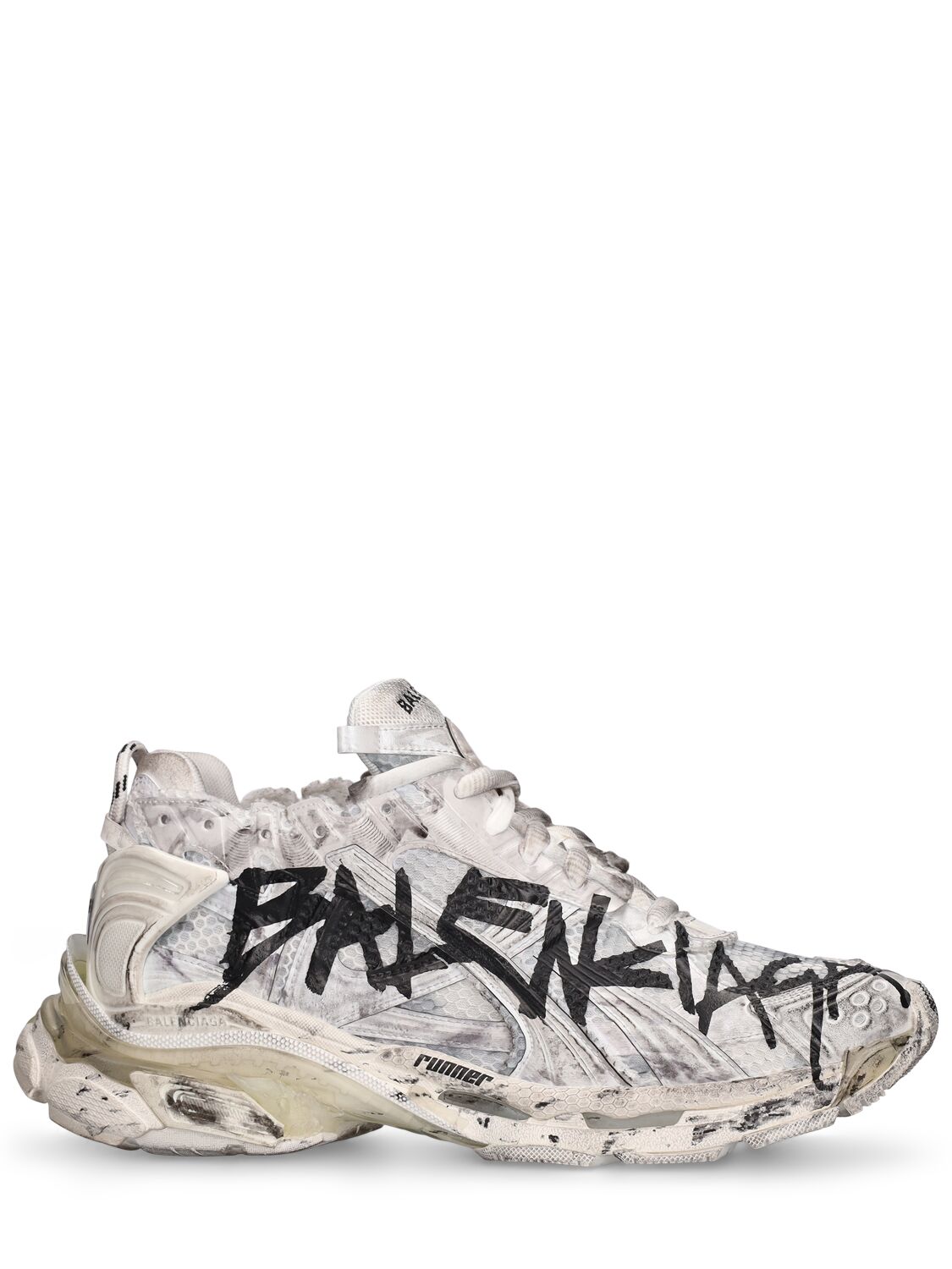 Balenciaga Runner Mesh And Nylon Graffiti Sneakers In White,black