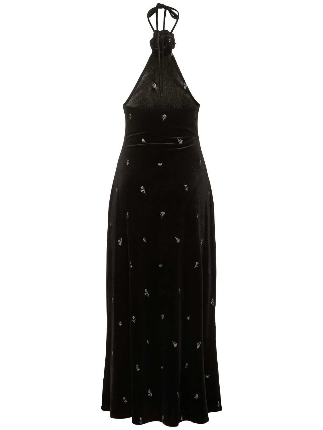 Shop Weworewhat Embroidered Velvet Halterneck Midi Dress In Black,multi