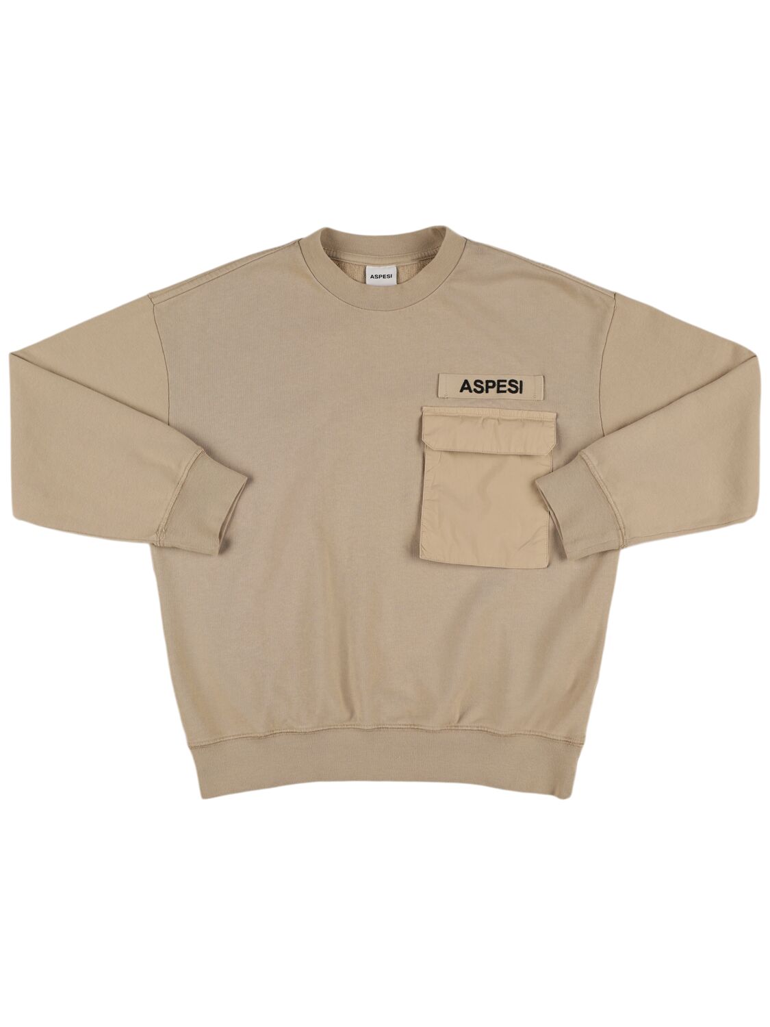 Aspesi Kids' Cotton Sweatshirt W/ Pocket In Light Brown