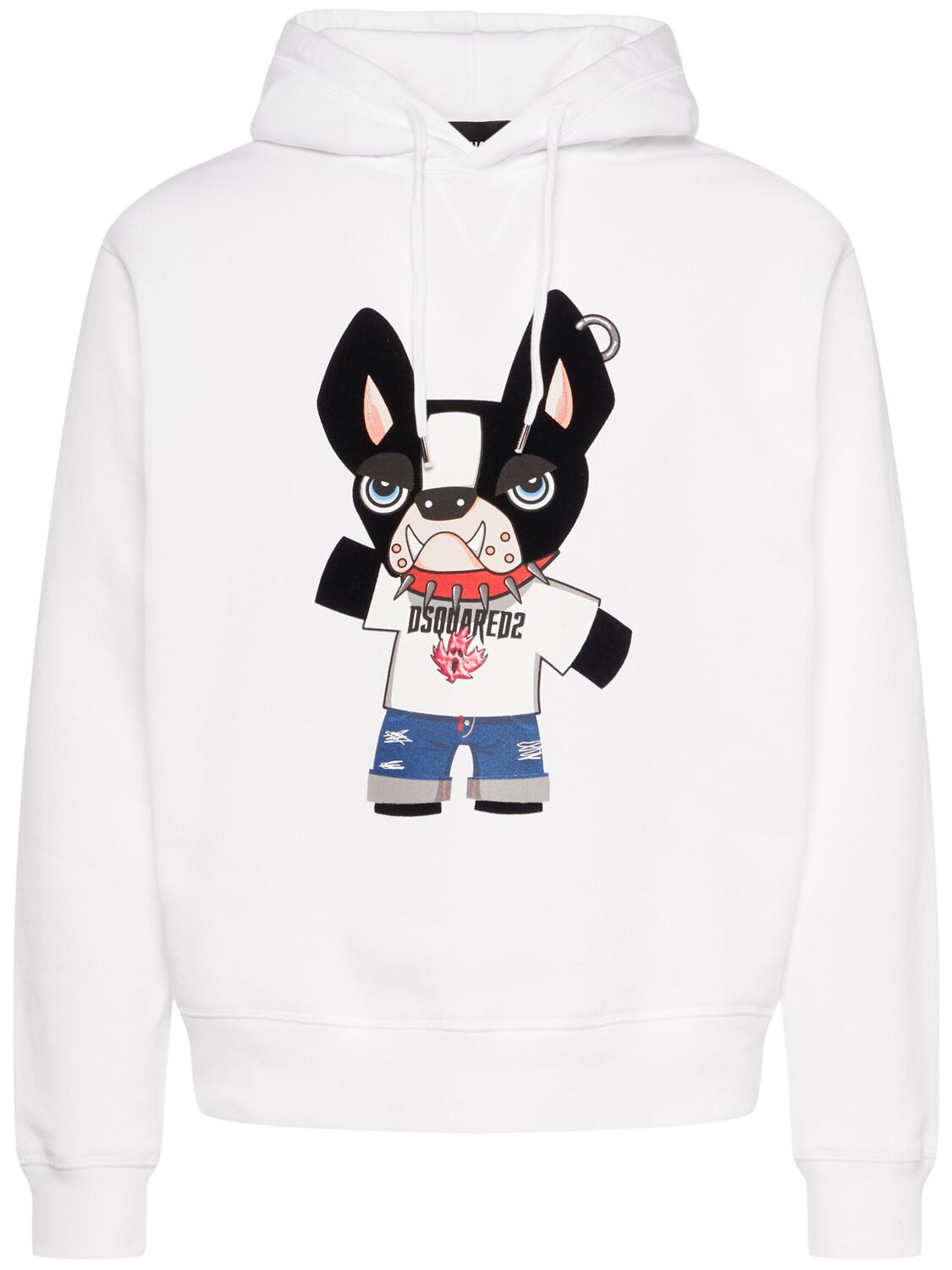 Dsquared2 Cool Fit Cotton Dog Print Hoodie In White