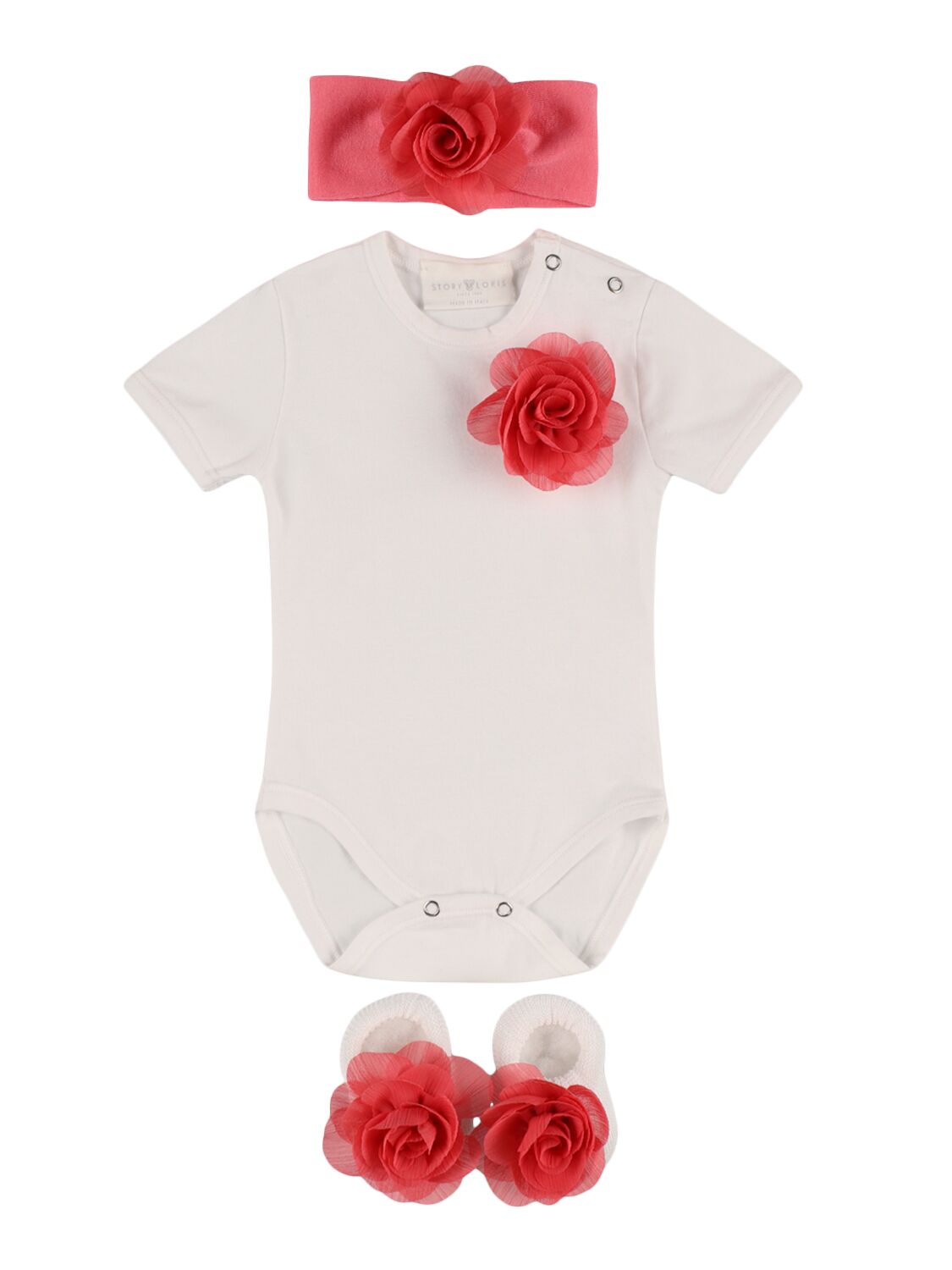Story Loris Babies' Jersey Bodysuit, Booties & Headband In White,pink