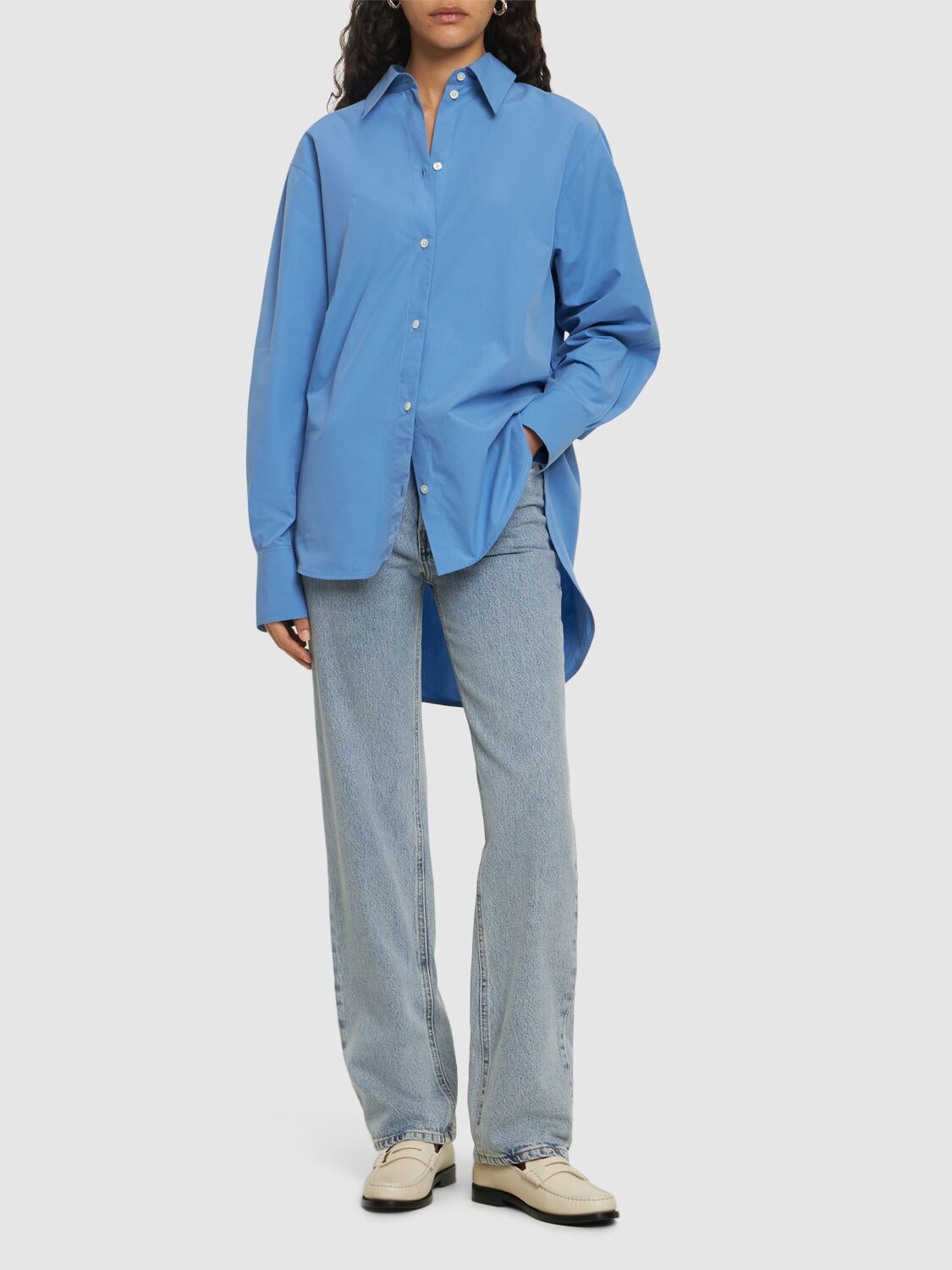 Shop Totême Kimono Sleeve Cotton Poplin Shirt In Blue