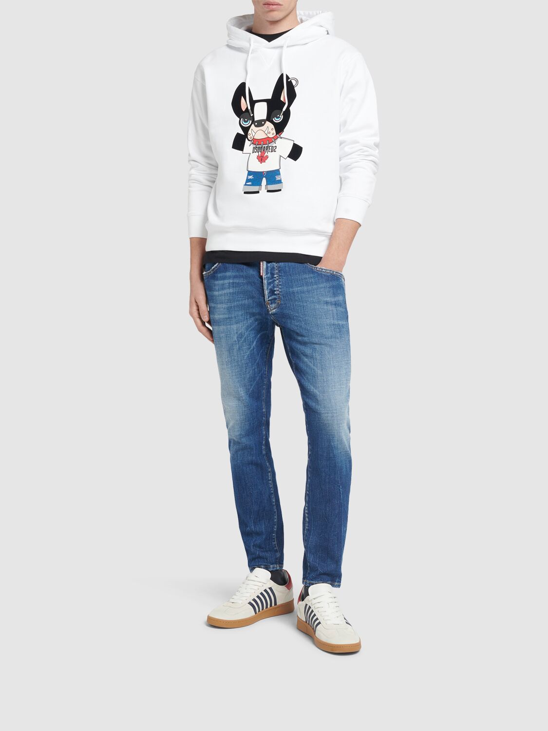 Shop Dsquared2 Cool Fit Cotton Dog Print Hoodie In White