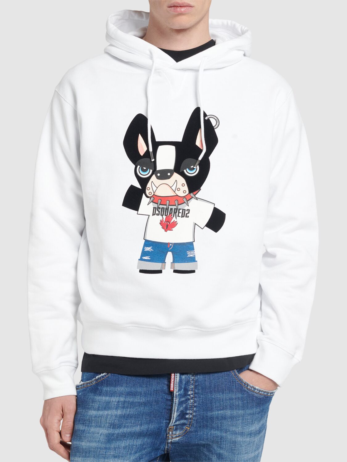 Shop Dsquared2 Cool Fit Cotton Dog Print Hoodie In White